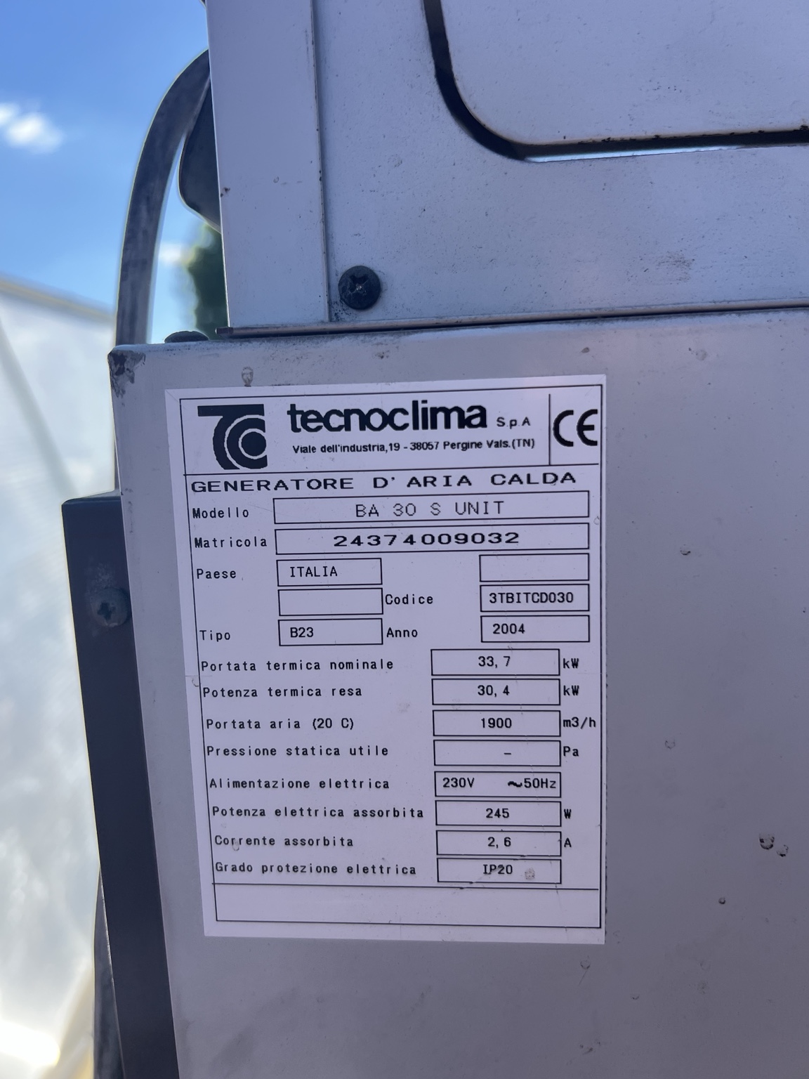Generatore Aria calda Tecnoclima BA 30 S 30 KW  2004 in vendita - foto 4