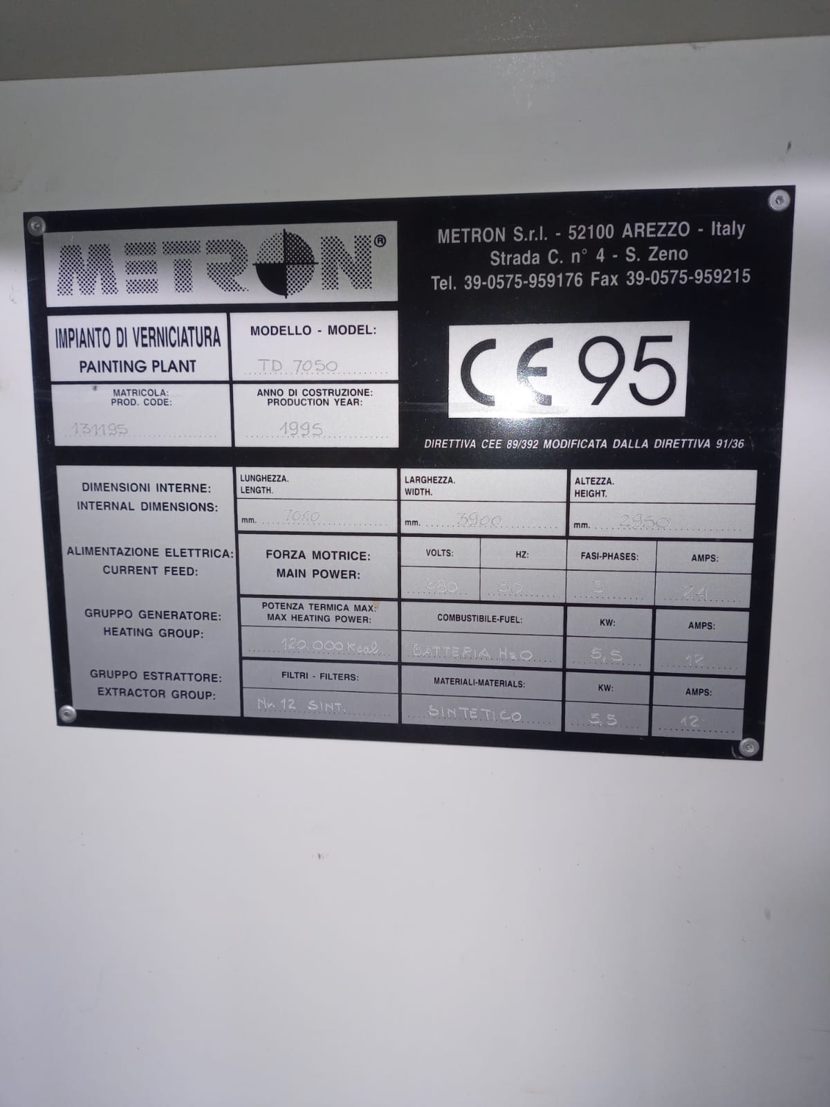 Forno di verniciatura, pari al nuovo, METRON (m 7 X 4) in vendita - foto 1