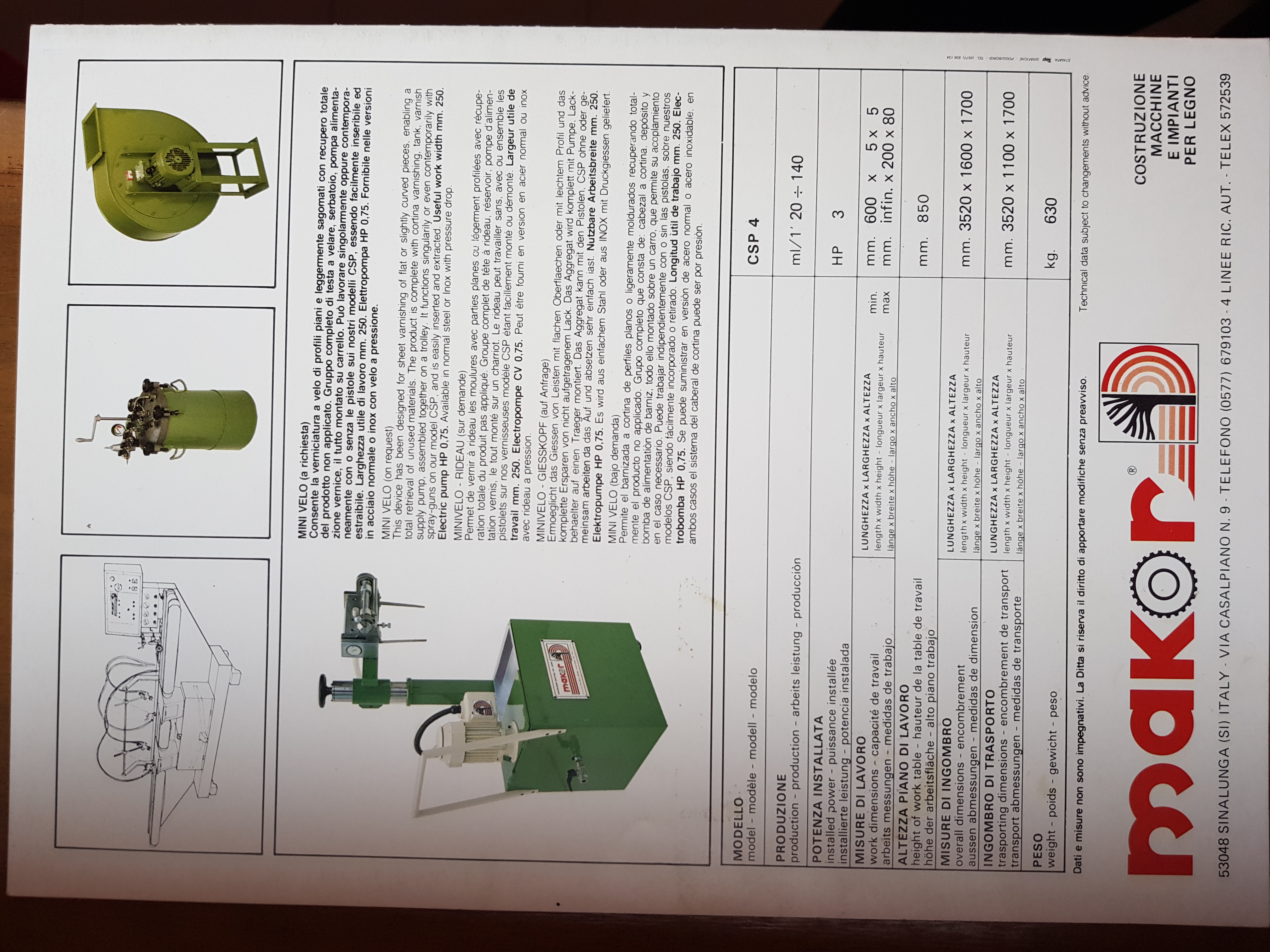VERNICIATRICE/SPRUZZATRICE AUTOMATICA MAKOR MOD. CSP 4 in vendita - foto 6