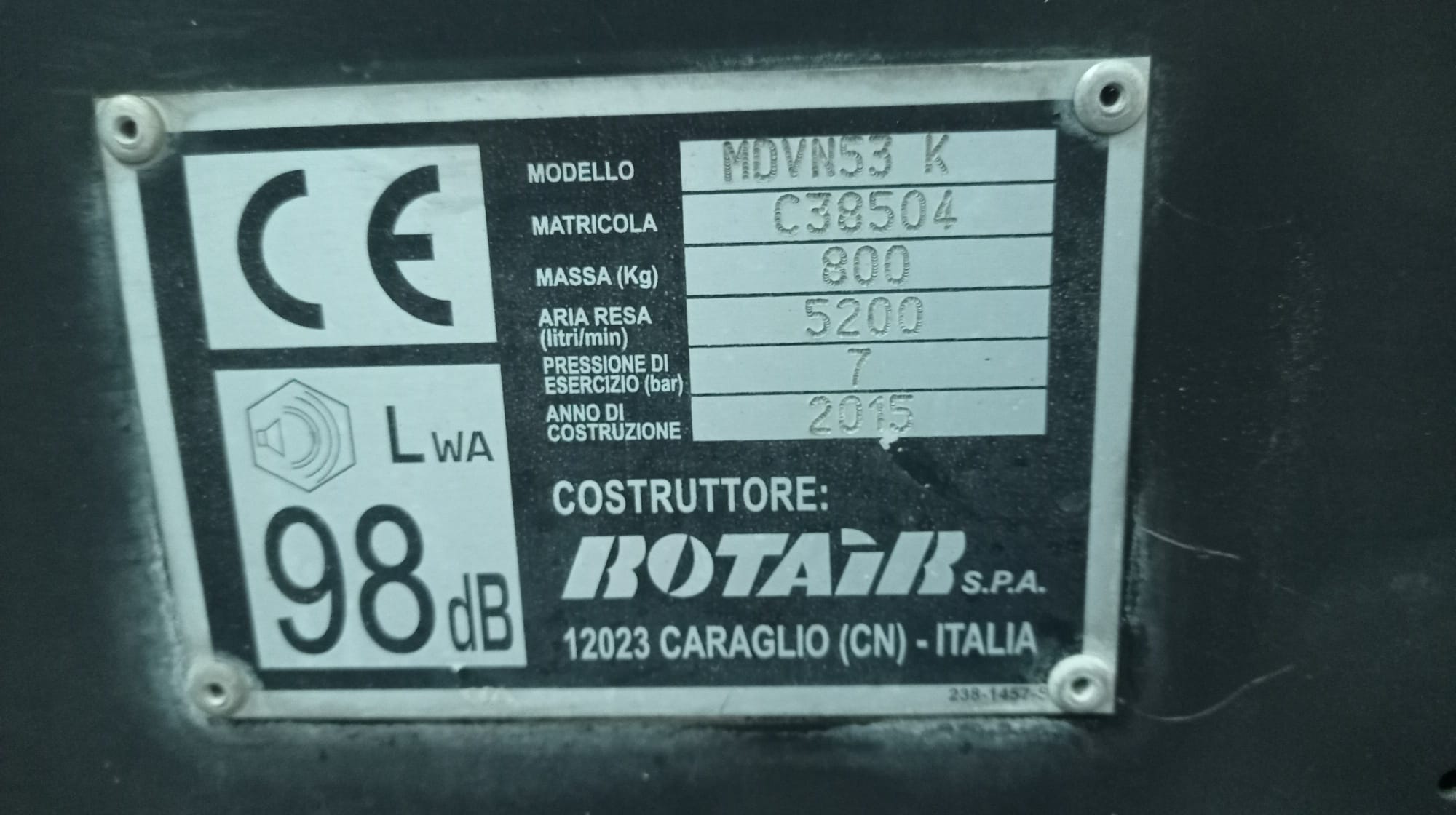 Motocompressore ROTAIR MDV 53K  5200 lt in vendita - foto 5