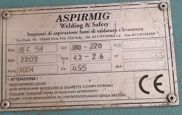 ASPIRATORE FUMI DI SALDATURA E BRASATURA  ASPIRMIG in vendita - foto 3