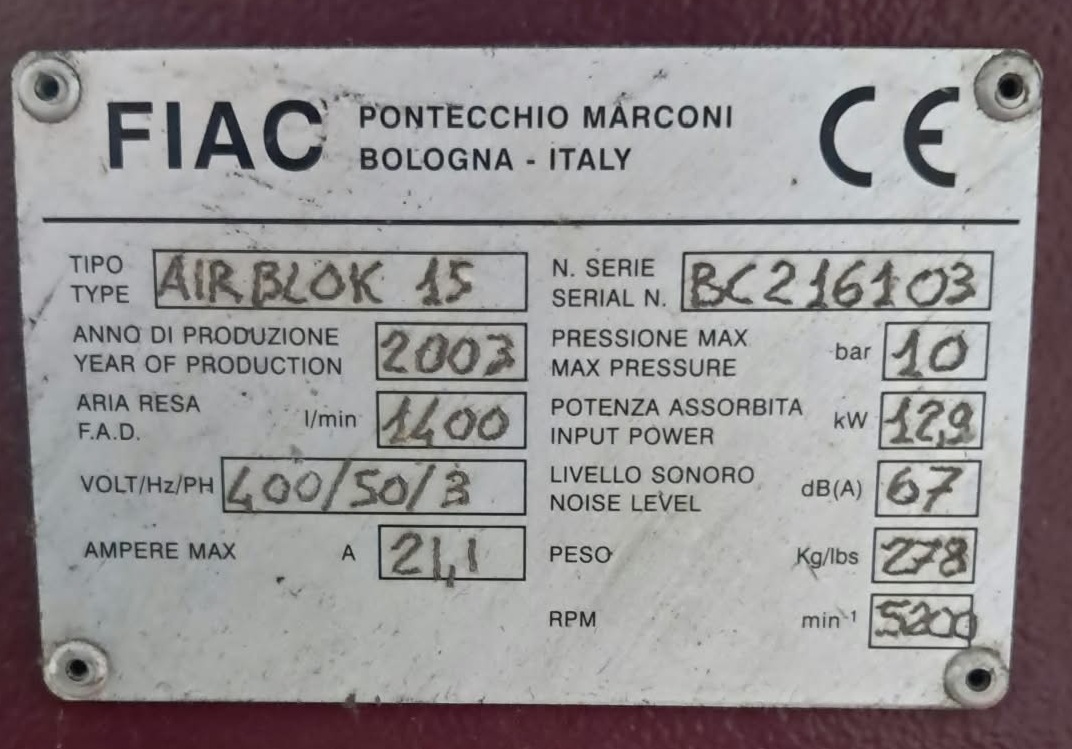 COMPRESSORE  A VITE SENZA FINE  MARCA FIAC in vendita - foto 3