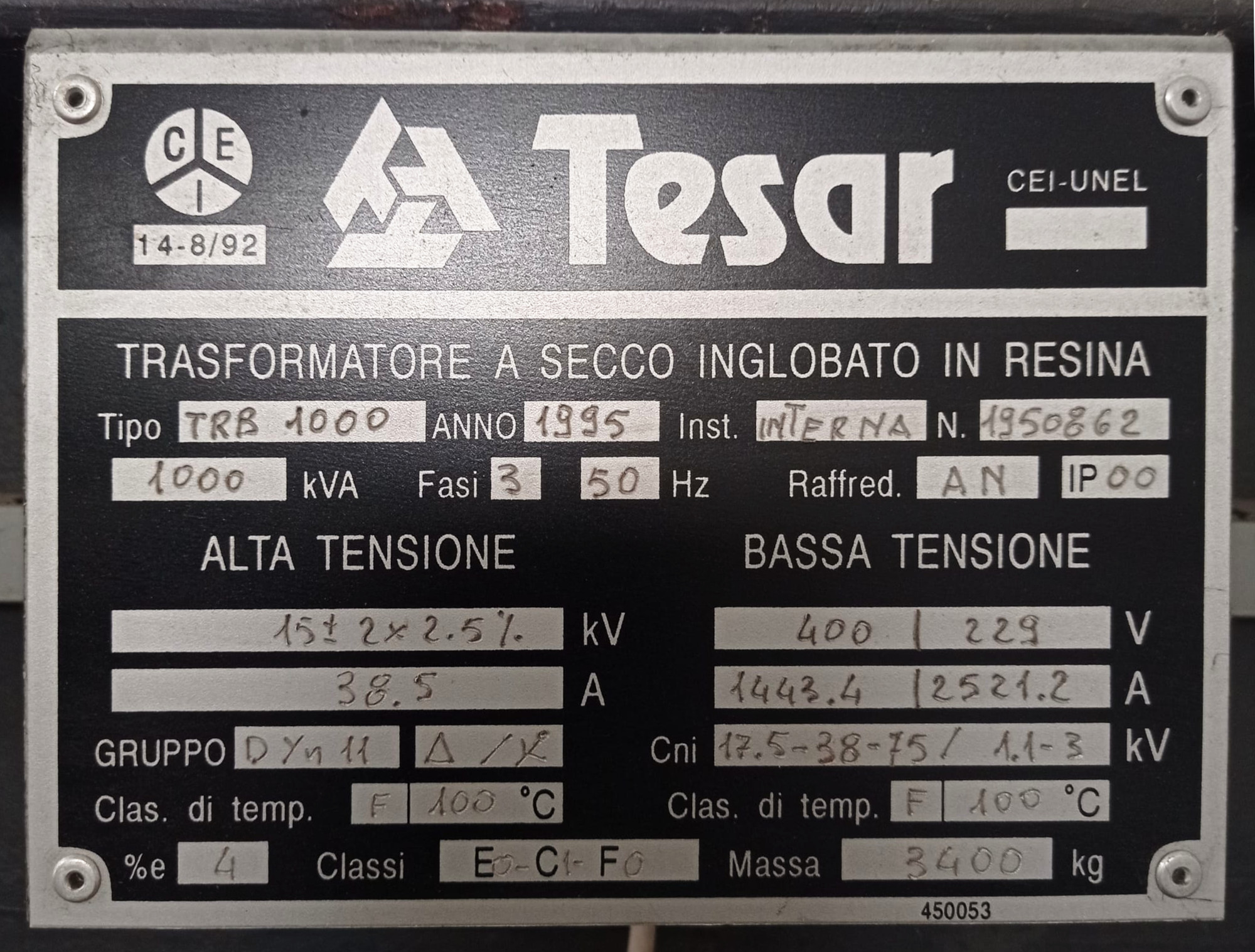 Trasformatore in resina TESAR 15 kV 1000 kVA  in vendita - foto 4