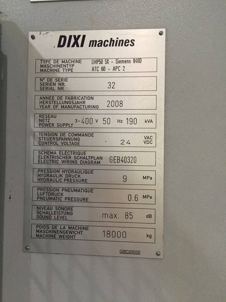DIXI MACHINES DHP-50 -5X- SIEMENS 840D -ATC60-APC2 -CE- in vendita - foto 5