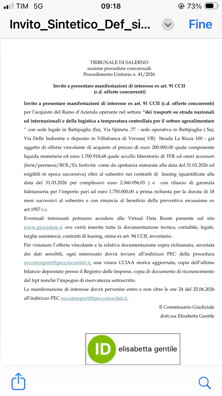 Manifestazione d’interesse art.91 ccii in vendita - foto 1