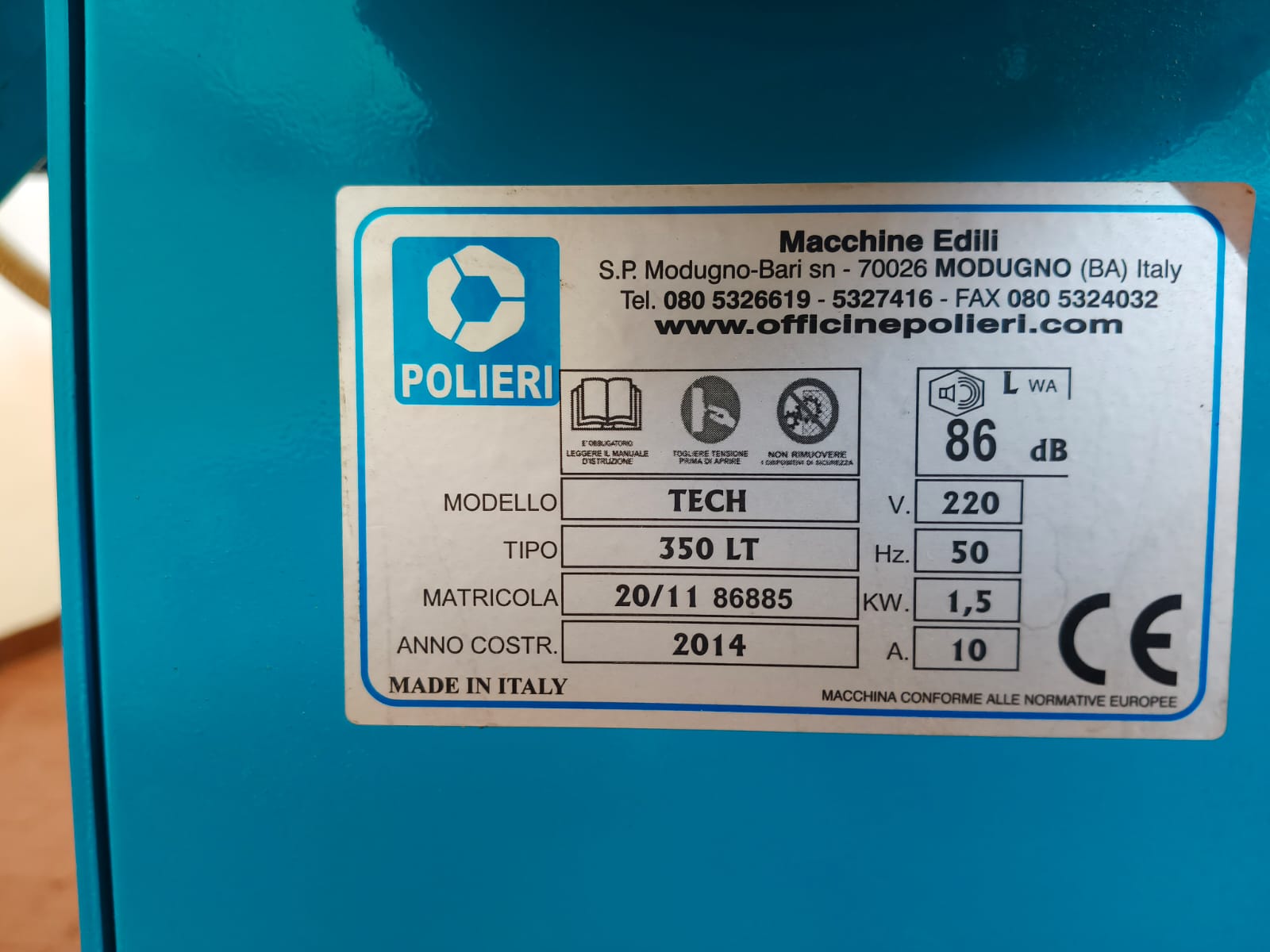 Betoniera POLIERI Modello TECH da 350 lt in vendita - foto 3