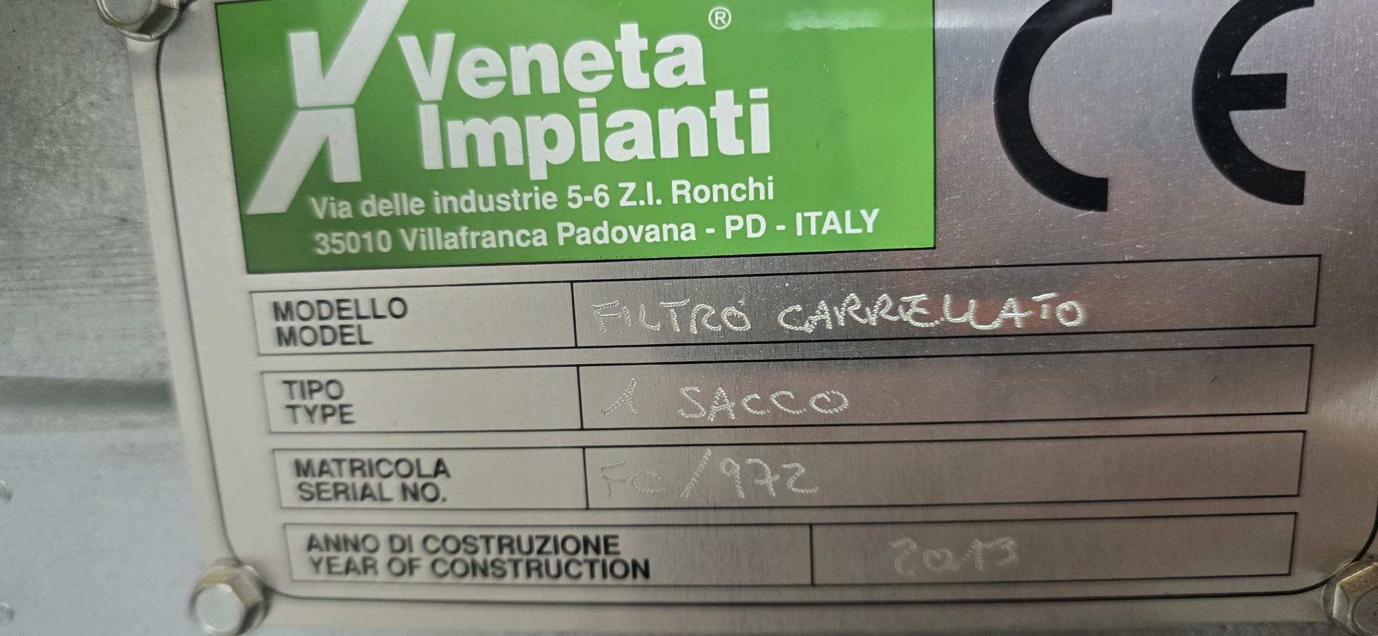 Filtro aspiratore carrellato VENETA IMPIANTI usato in vendita - foto 2