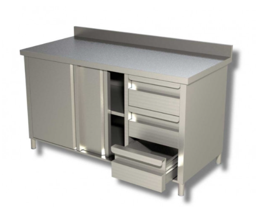 Tavolo Armadiato Inox con alzatina e cassettiera in vendita - foto 1