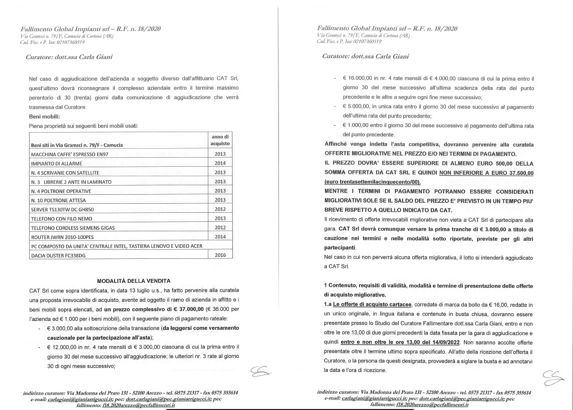Cessione ramo d'azienda fall. 18/2020 Trib. Arezzo in vendita - foto 2