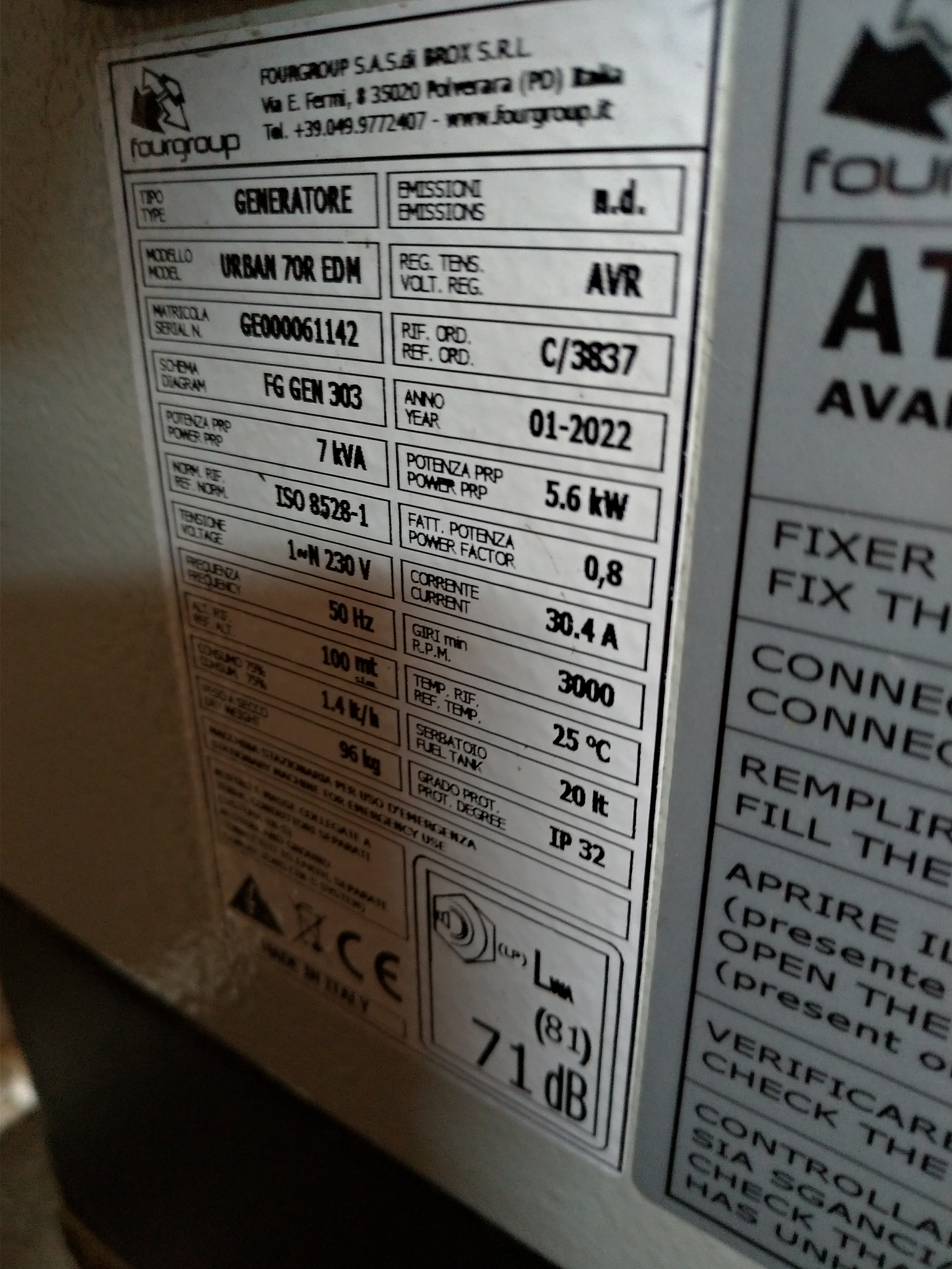 Gruppo Elettrogeno Fourgroup da 5,6 kw DIesel in vendita - foto 3