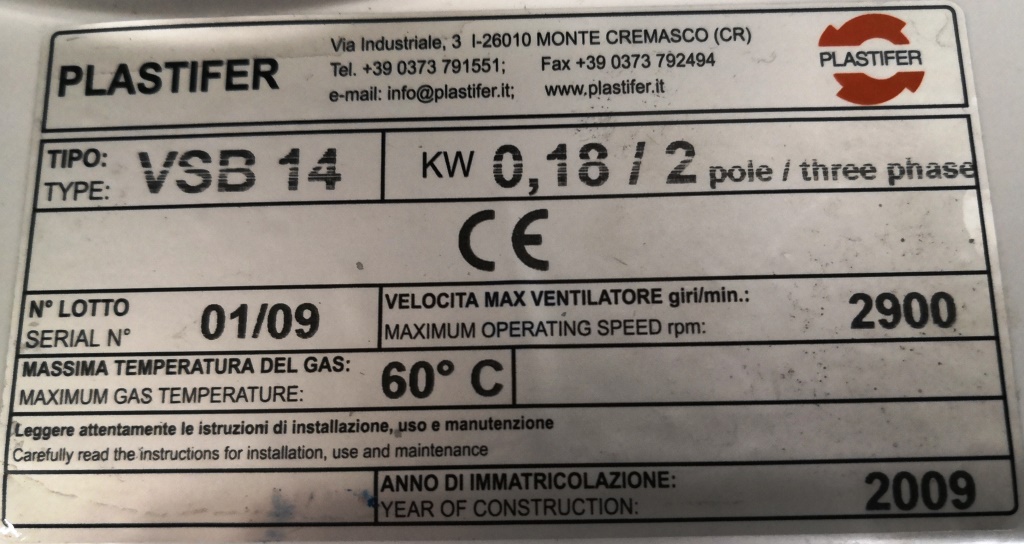 VENTILATORE CENTRIFUGO – PLASTIFER (COD. MF-PR-VEN-7) in vendita - foto 6