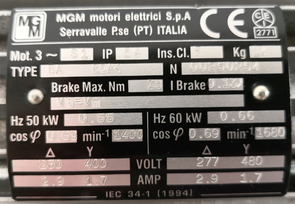 MOT. AUTOFRENANTE MGM MOTORI ELETTRICI BA 80A4 (MOT-43) in vendita - foto 4