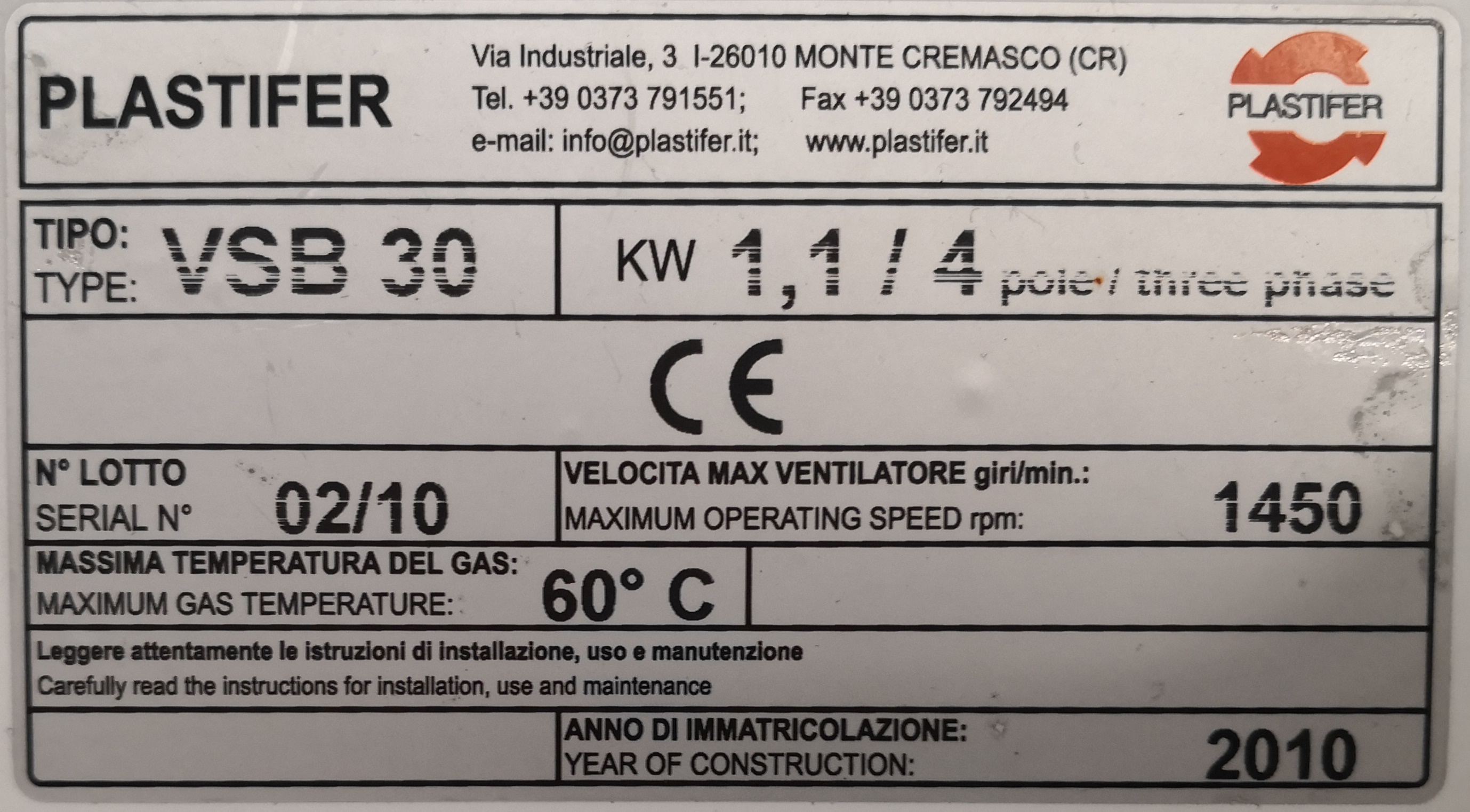 VENTILATORE CENTRIFUGO – PLASTIFER (COD. MF-PR-VEN-6) in vendita - foto 8