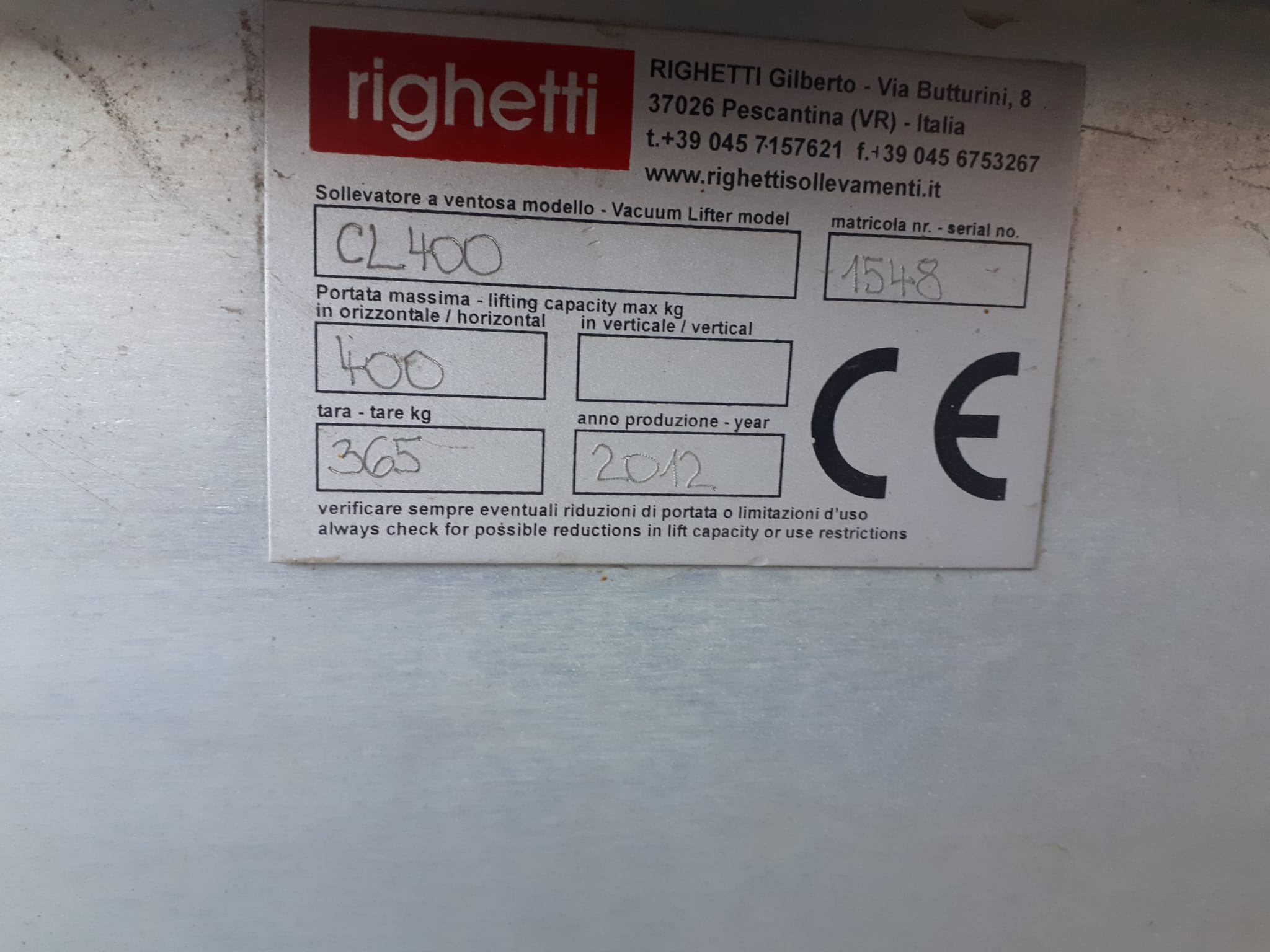 sollevatore a ventose RIGHETTI CL400  in vendita - foto 2