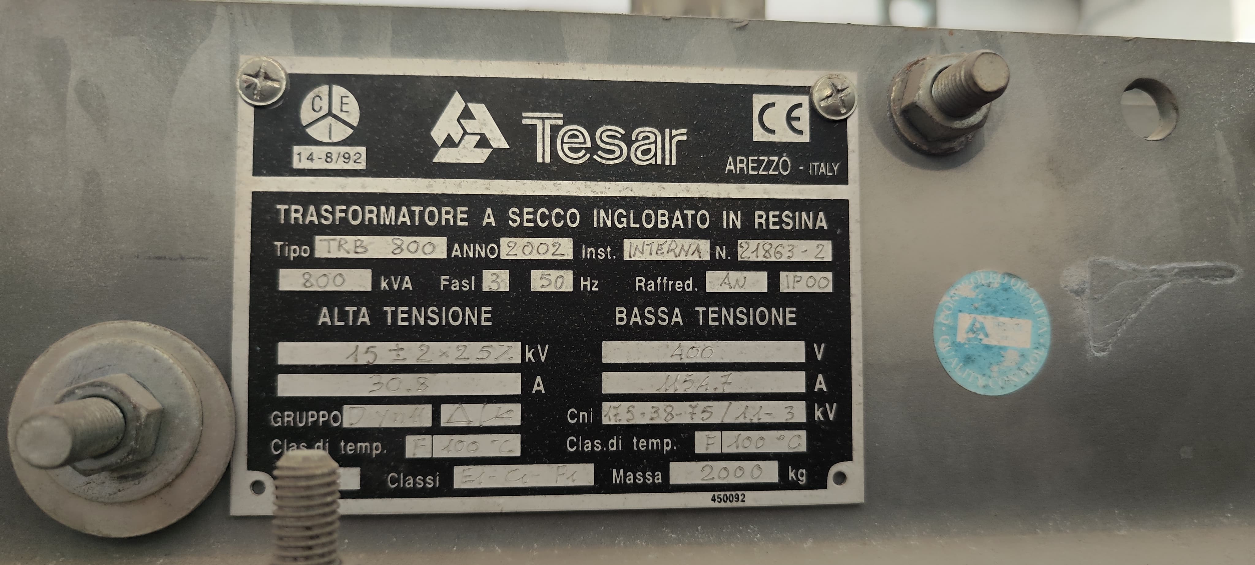 TESAR TRASFORMATORE A SECCO INGLOBATO IN RESINA, USATO in vendita - foto 3