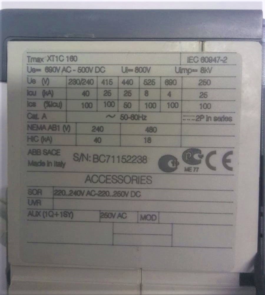 Interruttore ABB mod. Sace Tmax XT1C160 in vendita - foto 5