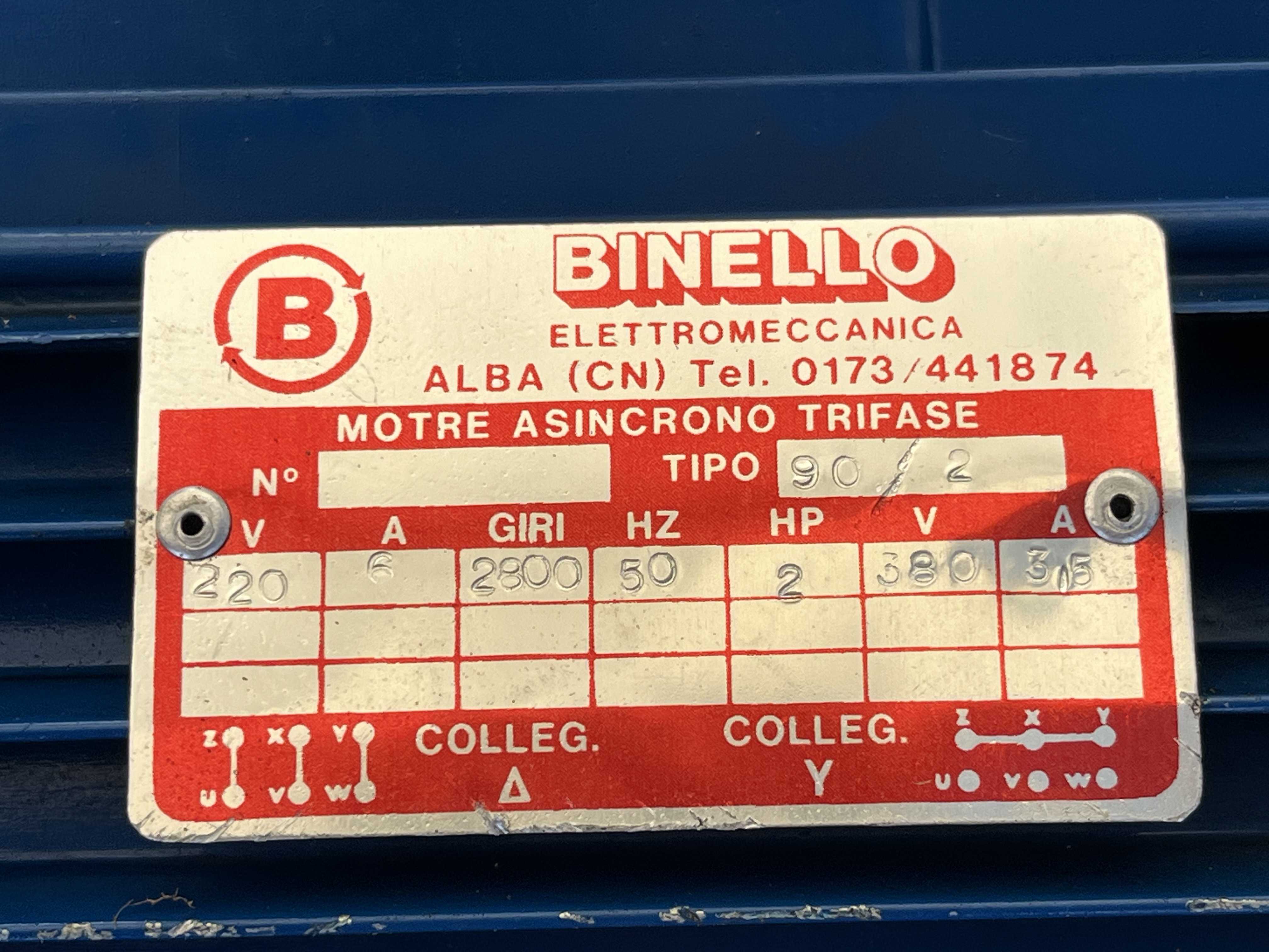 BINELLO Motore Asincrono Trifase 2 HP 2.800 giri in vendita - foto 2