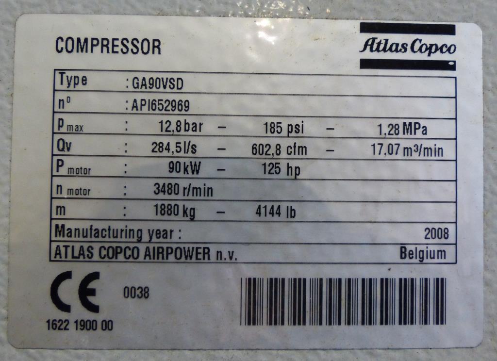 Compressore Atlas Copco GA90VSDFF in vendita - foto 5
