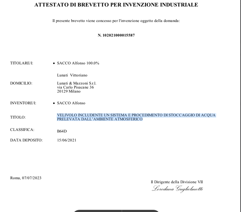 VENDO PROCEDIMENTO STOCCAGGIO DI ACQUA  ATMOSFERA in vendita - foto 2