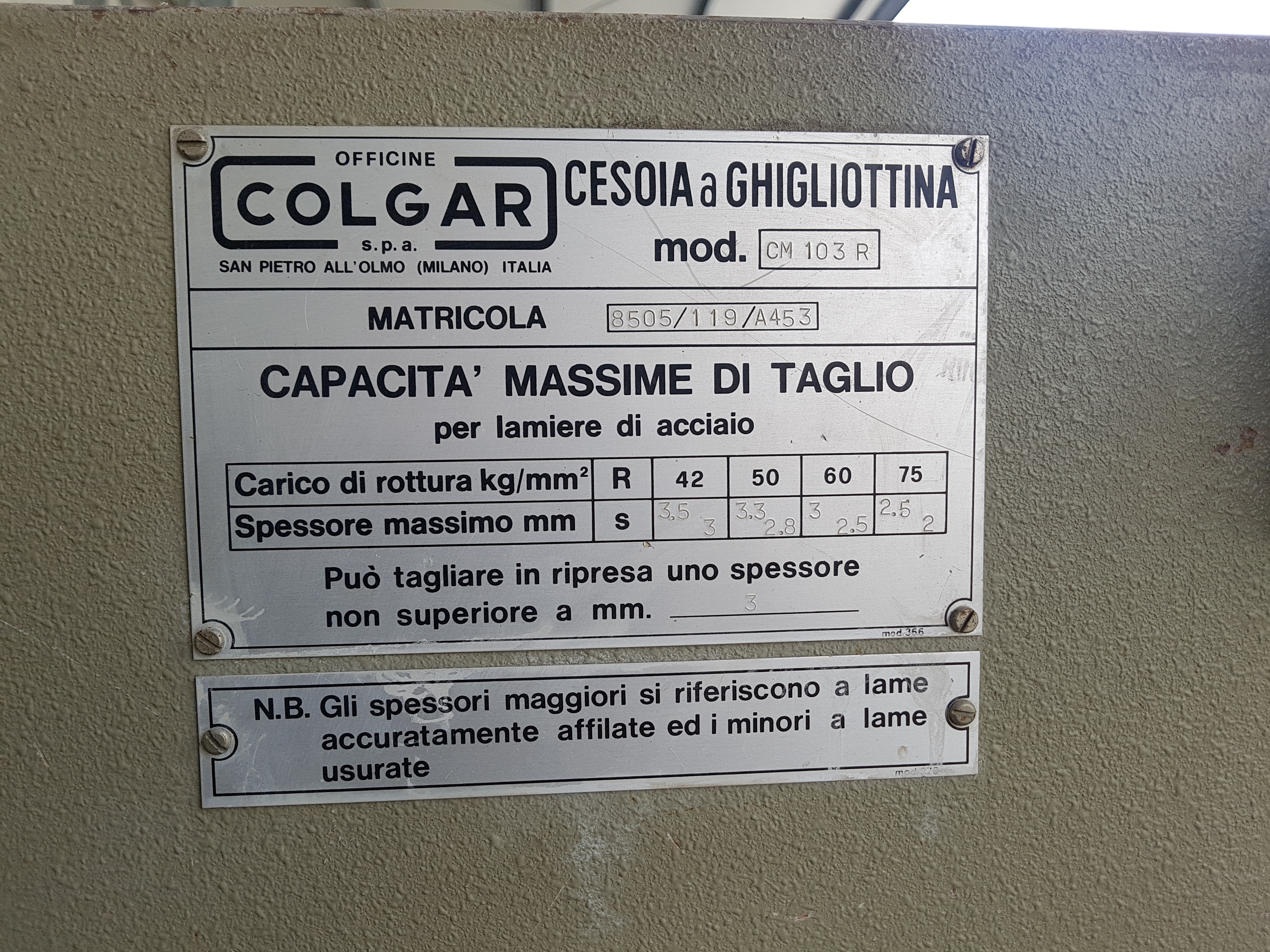 CESOIA MECCANICA SERIE COLGAR in vendita - foto 3