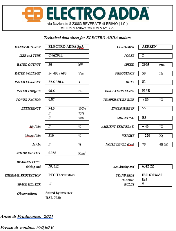 MOTORE ELETTRICO TRIFASE 30 kW in vendita - foto 1
