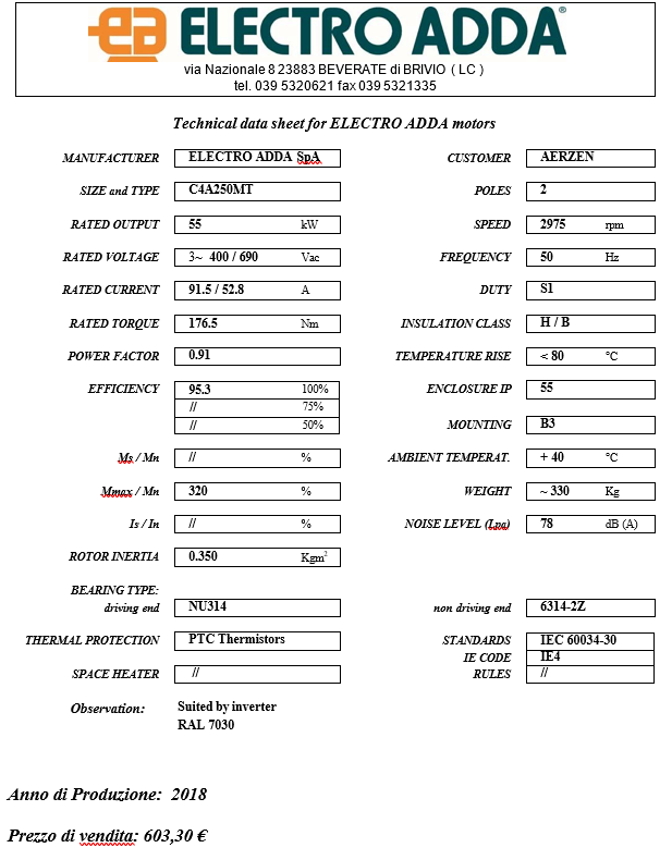 MOTORE ELETTRICO TRIFASE 55 kW in vendita - foto 1