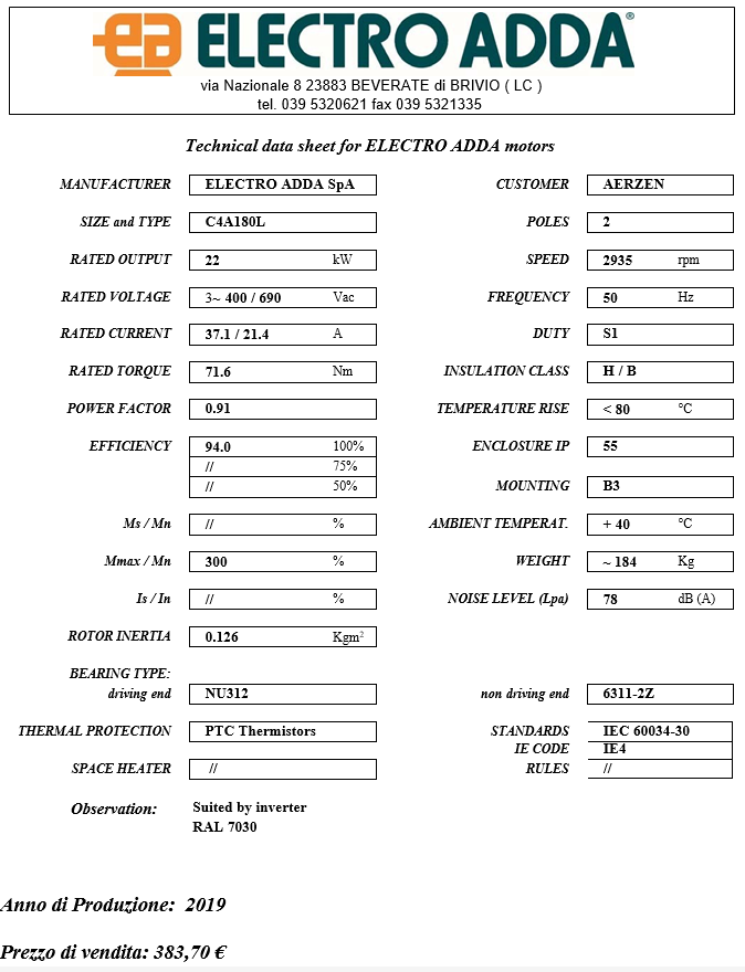 MOTORE ELETTRICO TRIFASE 22 kW in vendita - foto 1