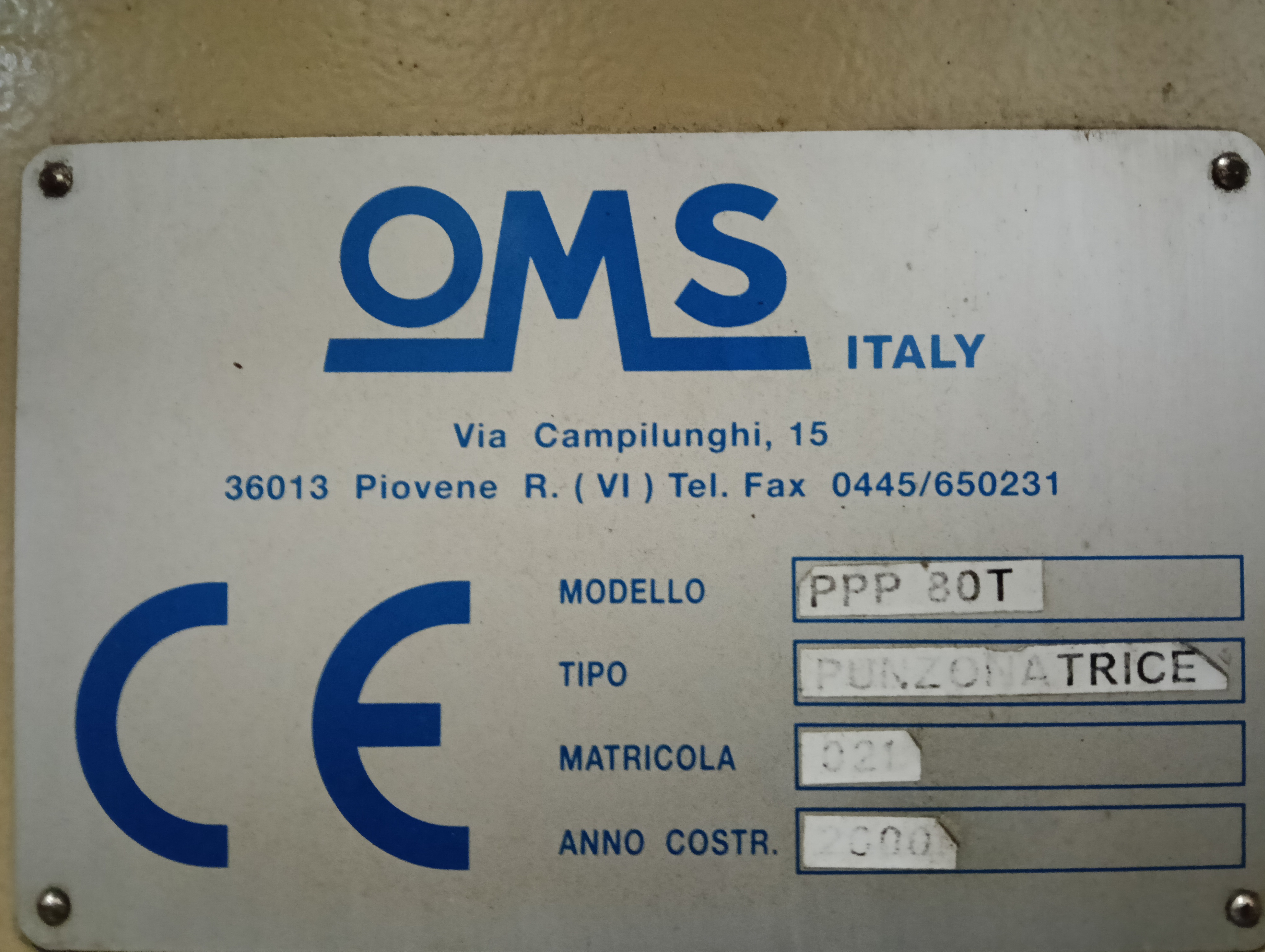 Punzonatrice OMS 80T in vendita - foto 2
