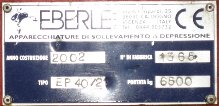 Ventosa per sollevamento Eberle modello EP 40/21 in vendita - foto 7