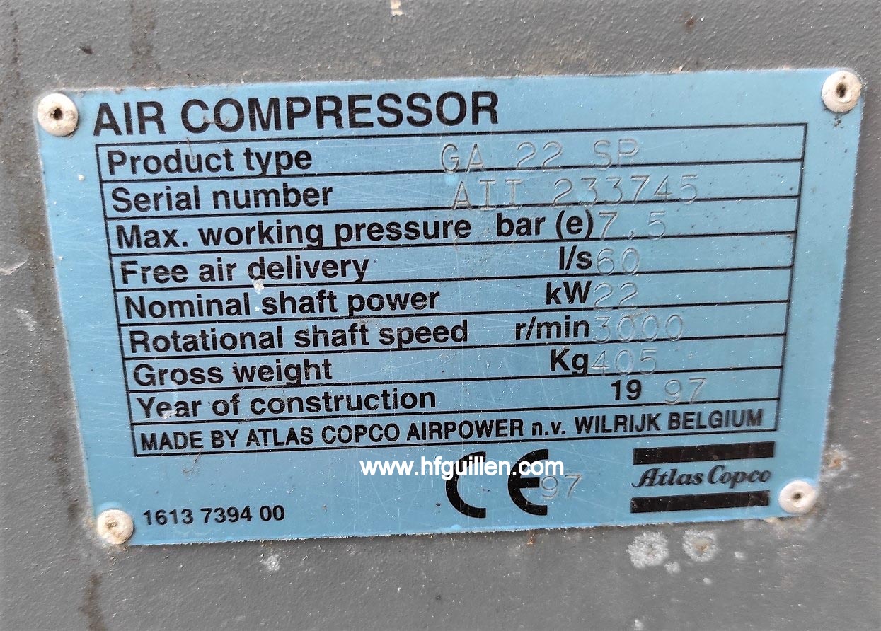 REF-2416 COMPRESSORE D'ARIA ATLAS COPCO GA22SP in vendita - foto 4