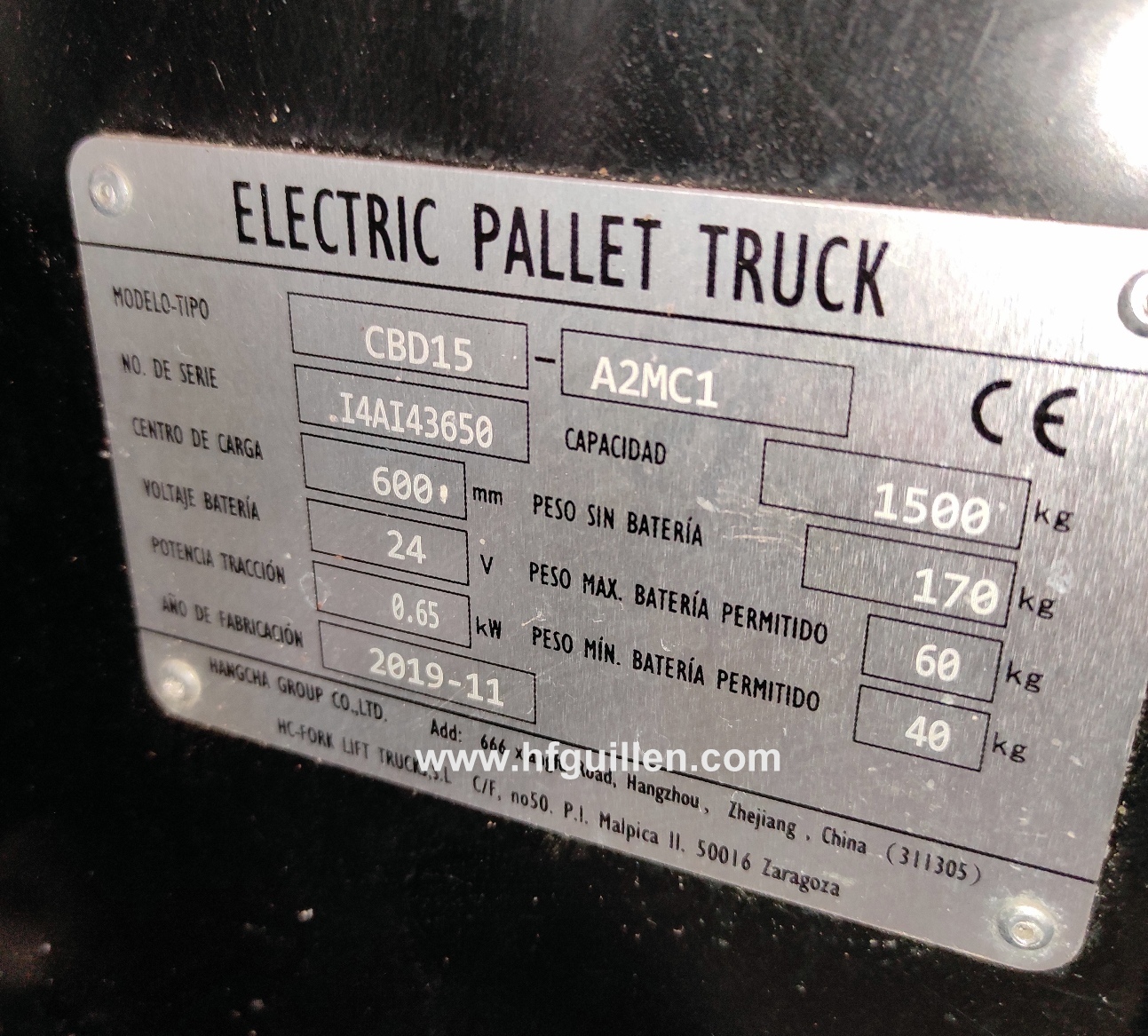 REF-2679 TRANSPALLET ELETTRICO HANGCHA 1.500 KG in vendita - foto 5