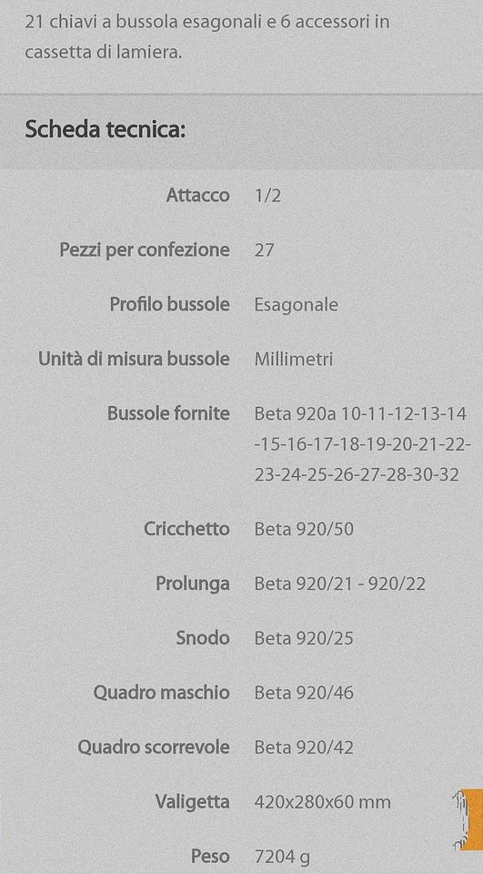 BETA 009200952  920A/C21 CASSETTA 27 PZ. ESAGONALE 1/2  in vendita - foto 3