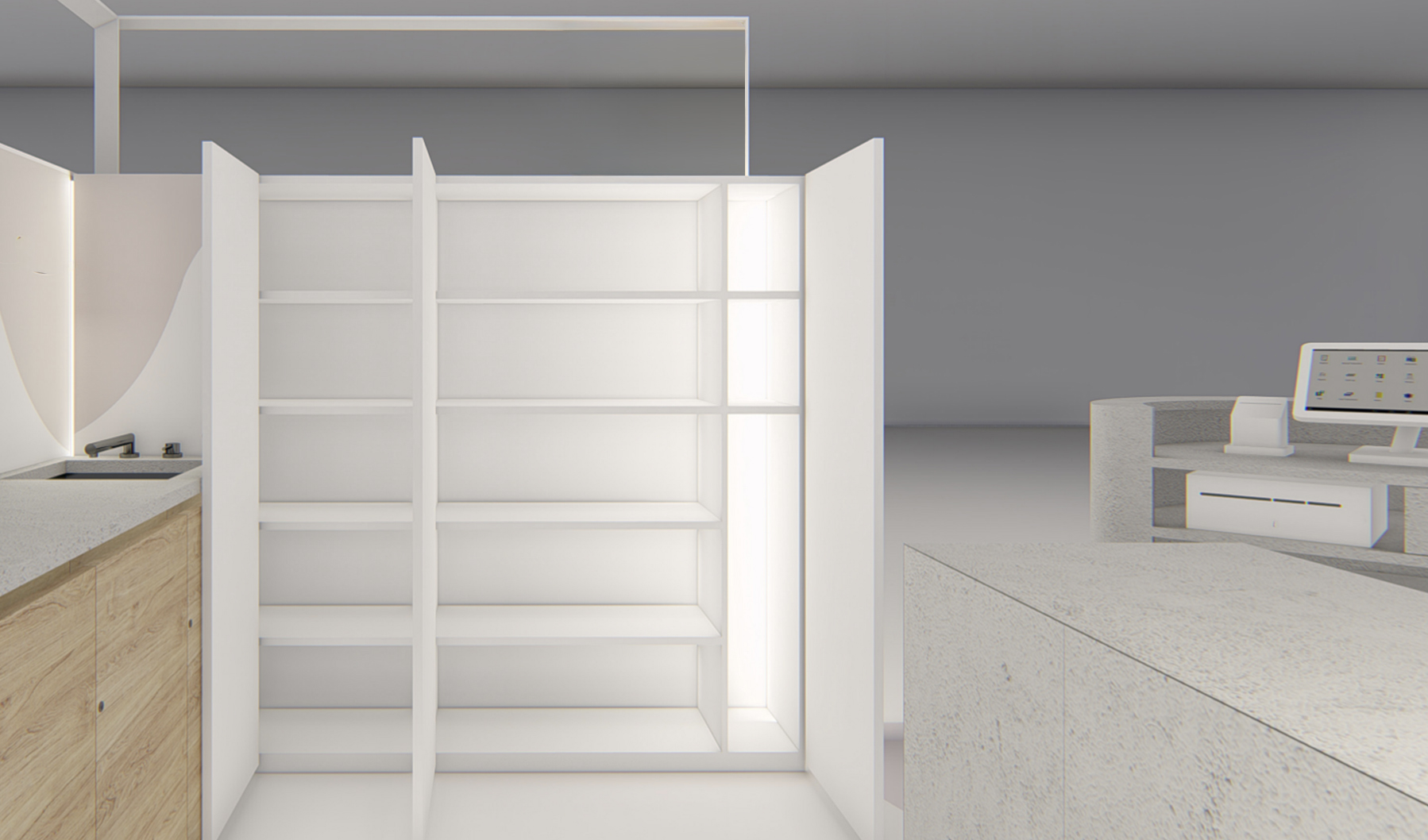Corner espositivo walk-in, fatto a mano in legno in vendita - foto 5