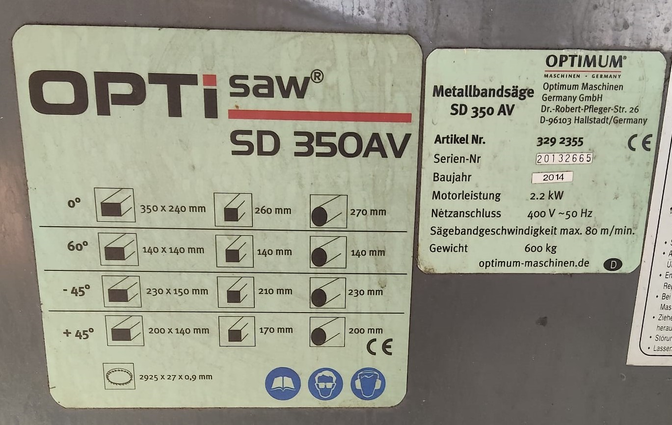 Sega a Nastro OPTIMUM SD 350AV USATA in vendita - foto 3
