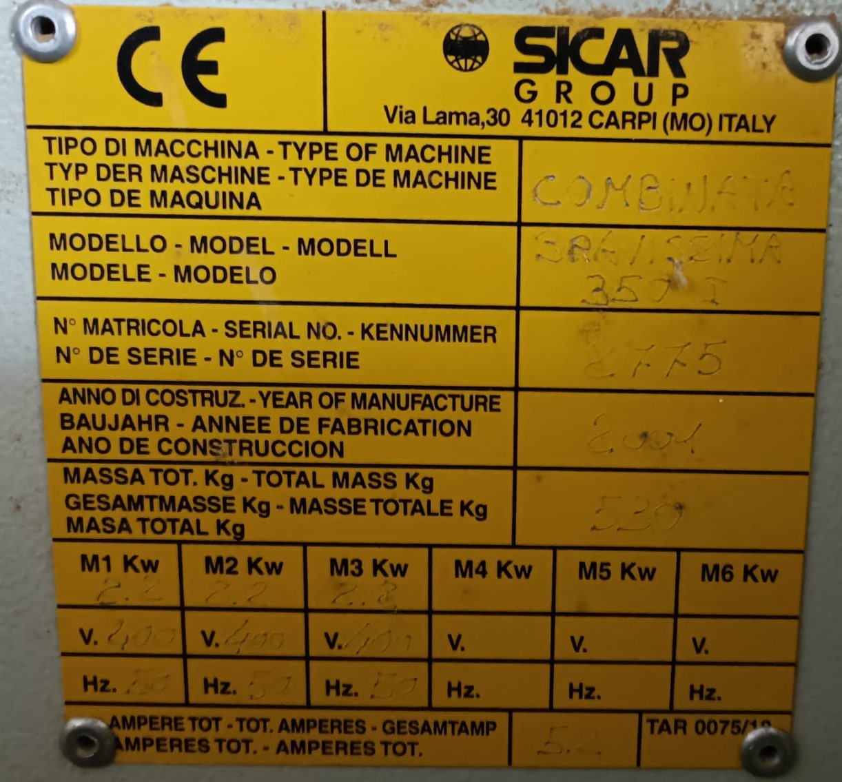 Combinata per legno SICAR BRAVISSIMA 350 I USATA in vendita - foto 9