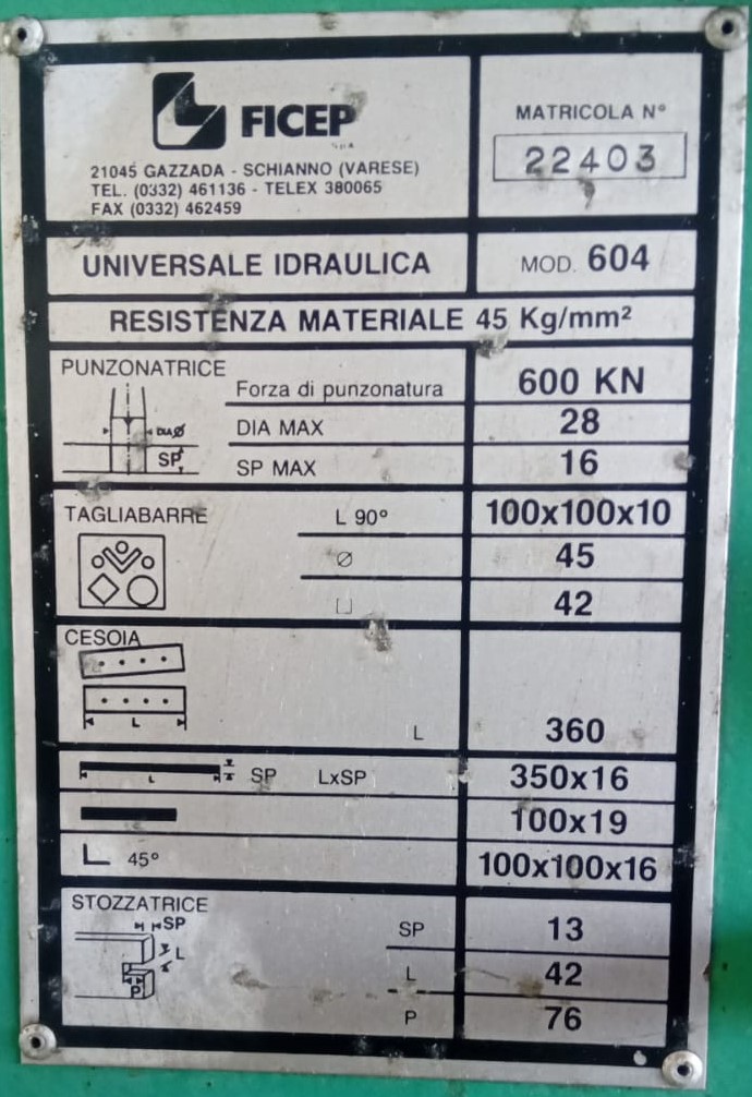 Punzonatrice Universale Idraulica FICEP 604 USATA in vendita - foto 5