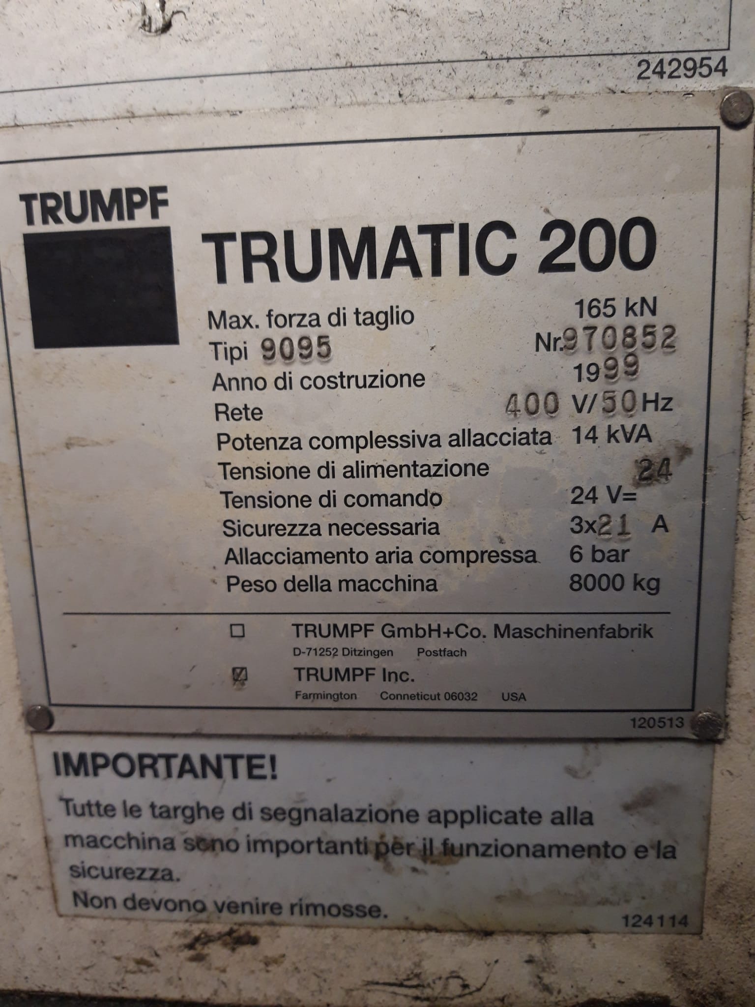 STUPENDA Punzonatrice Trumpf TC 200R in vendita - foto 3