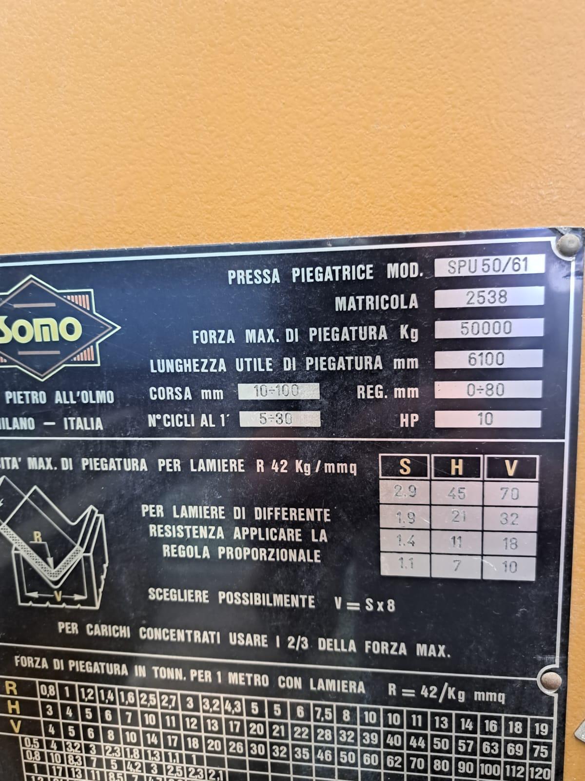 PRESSA PIEGATRICE IDRAULICA SOMO 6000x50 Ton USATA in vendita - foto 5