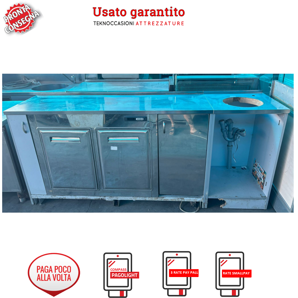 Retrobanco con sportelli refrigerati 220x57x95 in vendita - foto 1