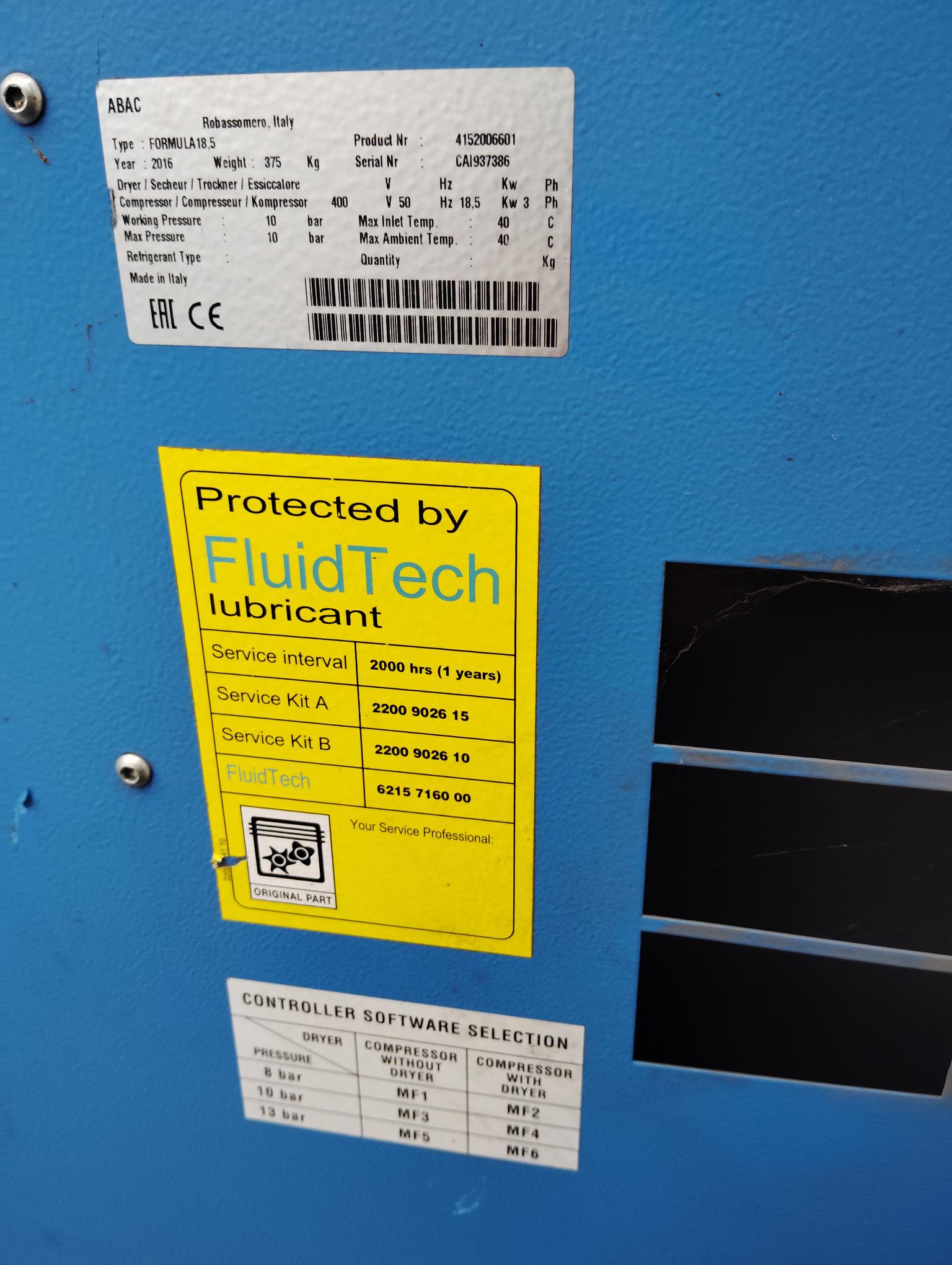 Compressore ABAC Mod FORMULA  18,5 Kw  10 Bar 2016 CE in vendita - foto 1