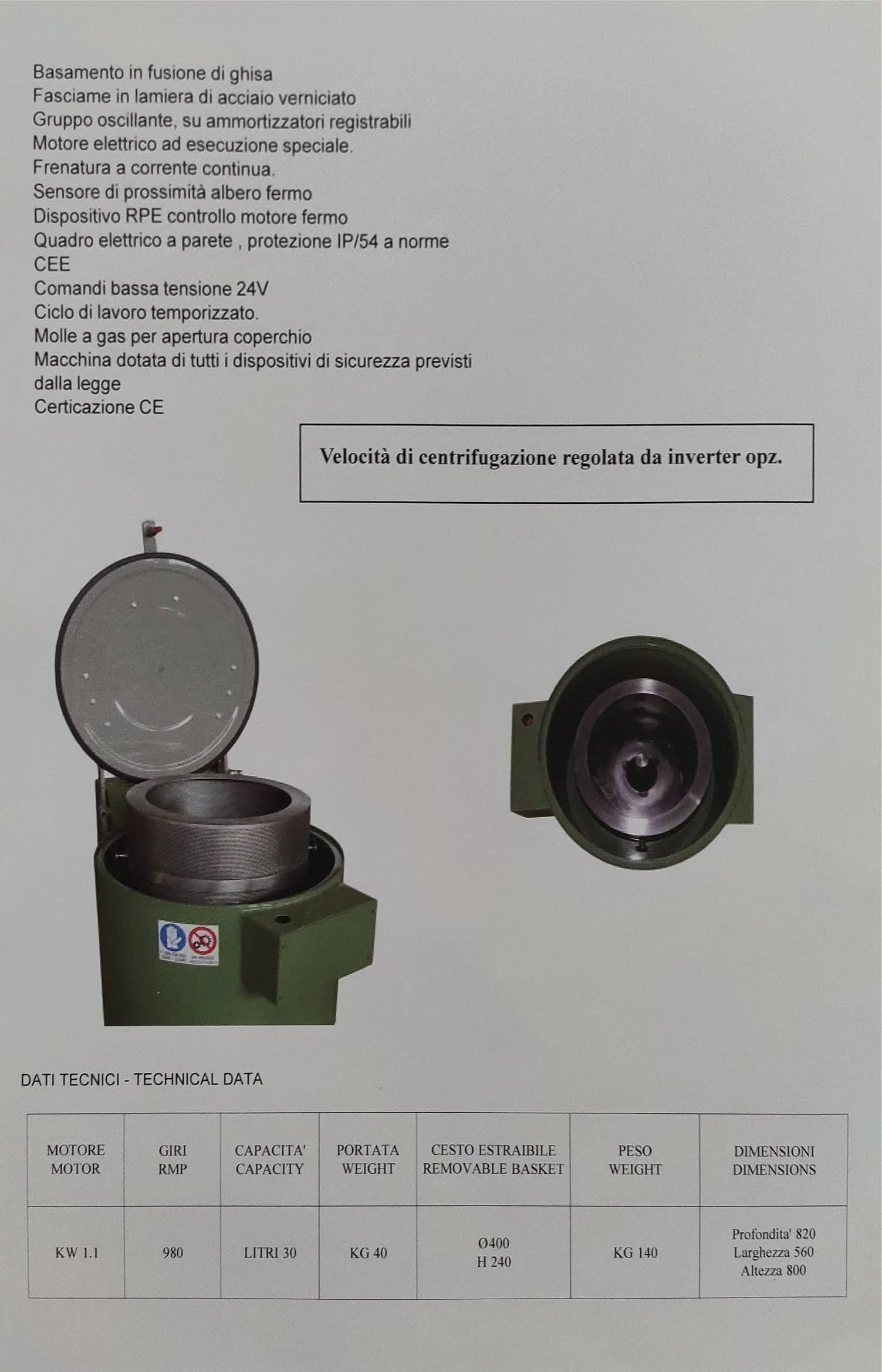Centrifuga Modello ZP/40 completa di cestello. in vendita - foto 2