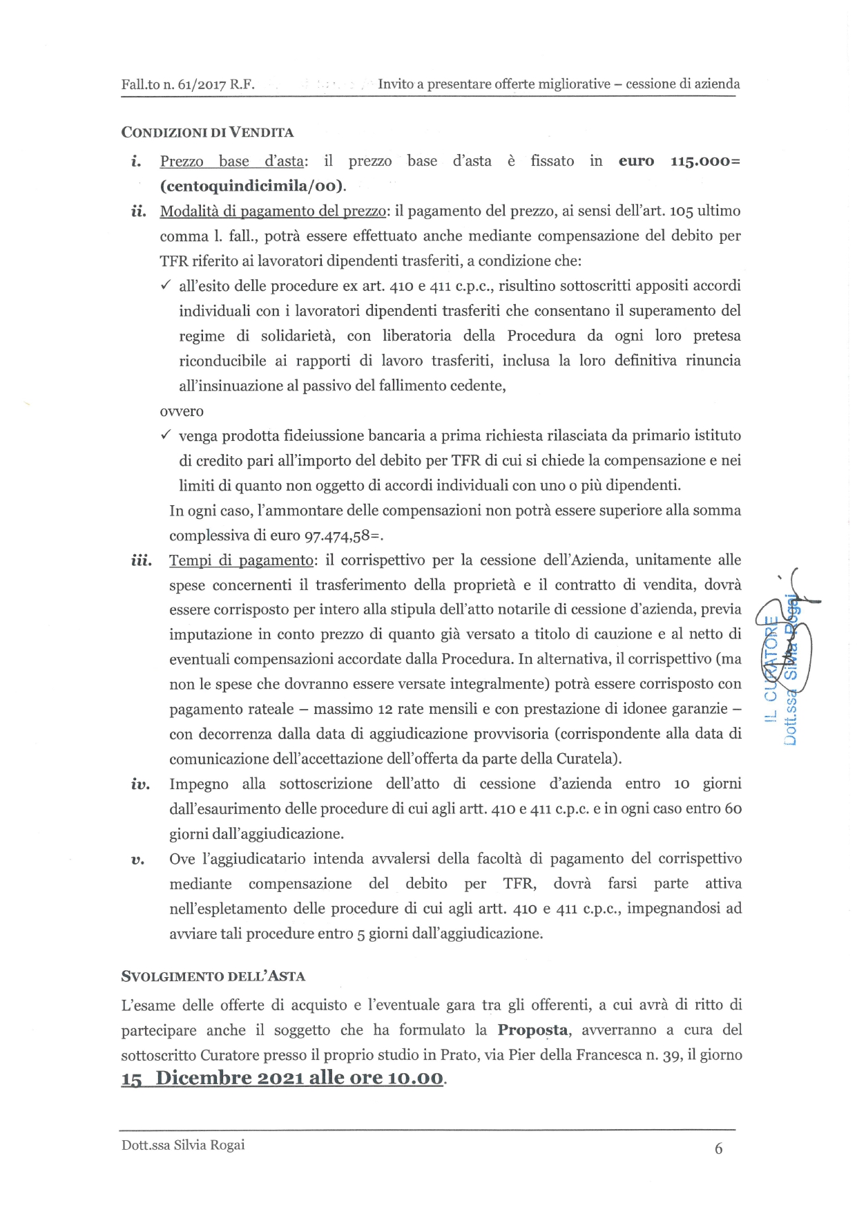 Fall. 61/2017 Trib. di Prato - Cessione azienda in vendita - foto 9