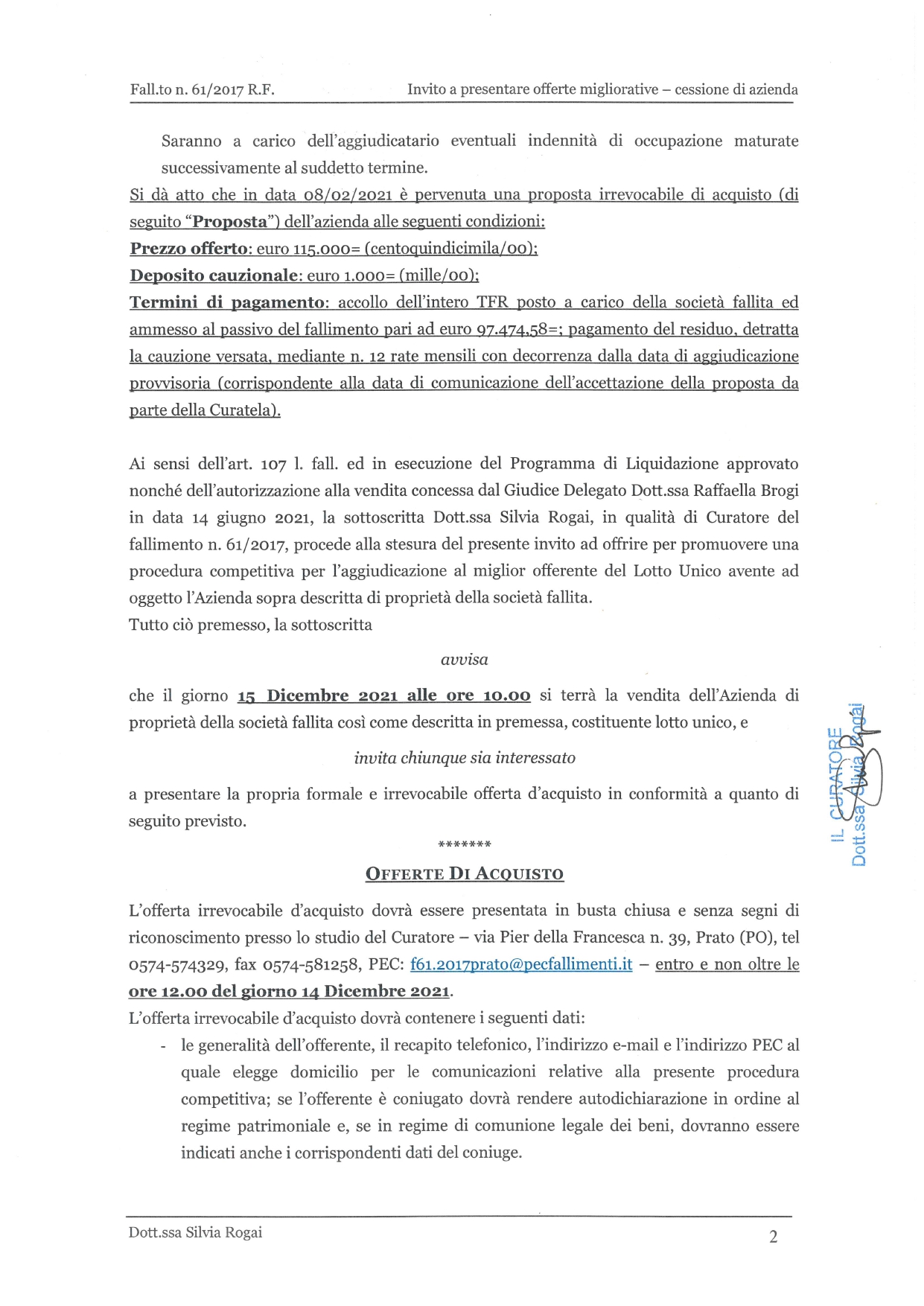 Fall. 61/2017 Trib. di Prato - Cessione azienda in vendita - foto 5