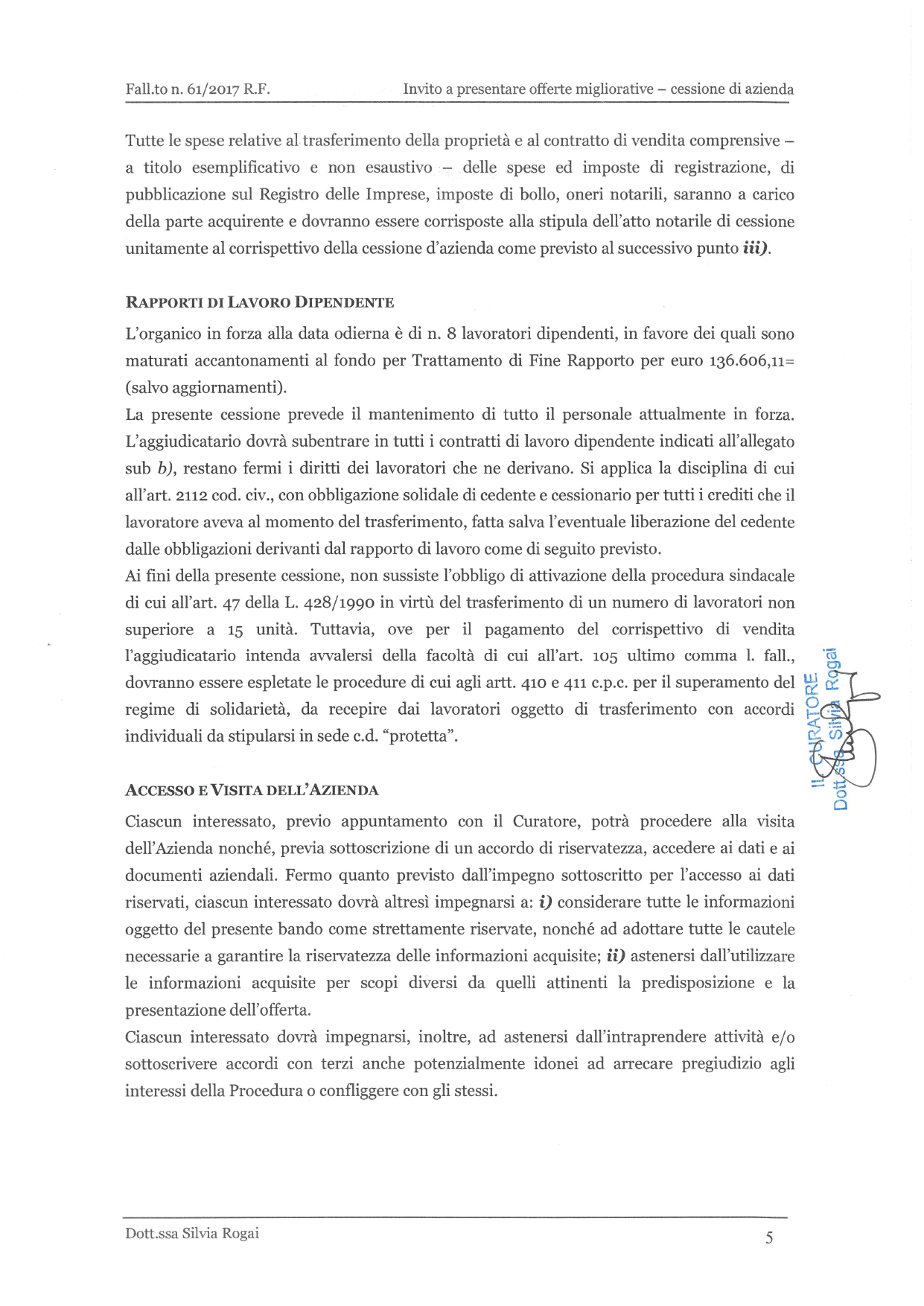 Fall. 61/2017 Trib. di Prato - Cessione azienda in vendita - foto 8