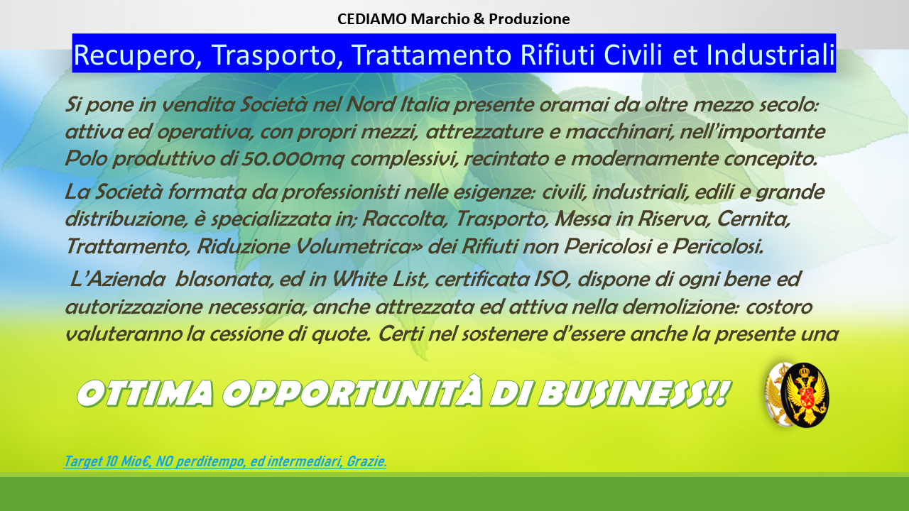 Recovery Transport Treatment of Civil Industrial Waste in vendita - foto 1