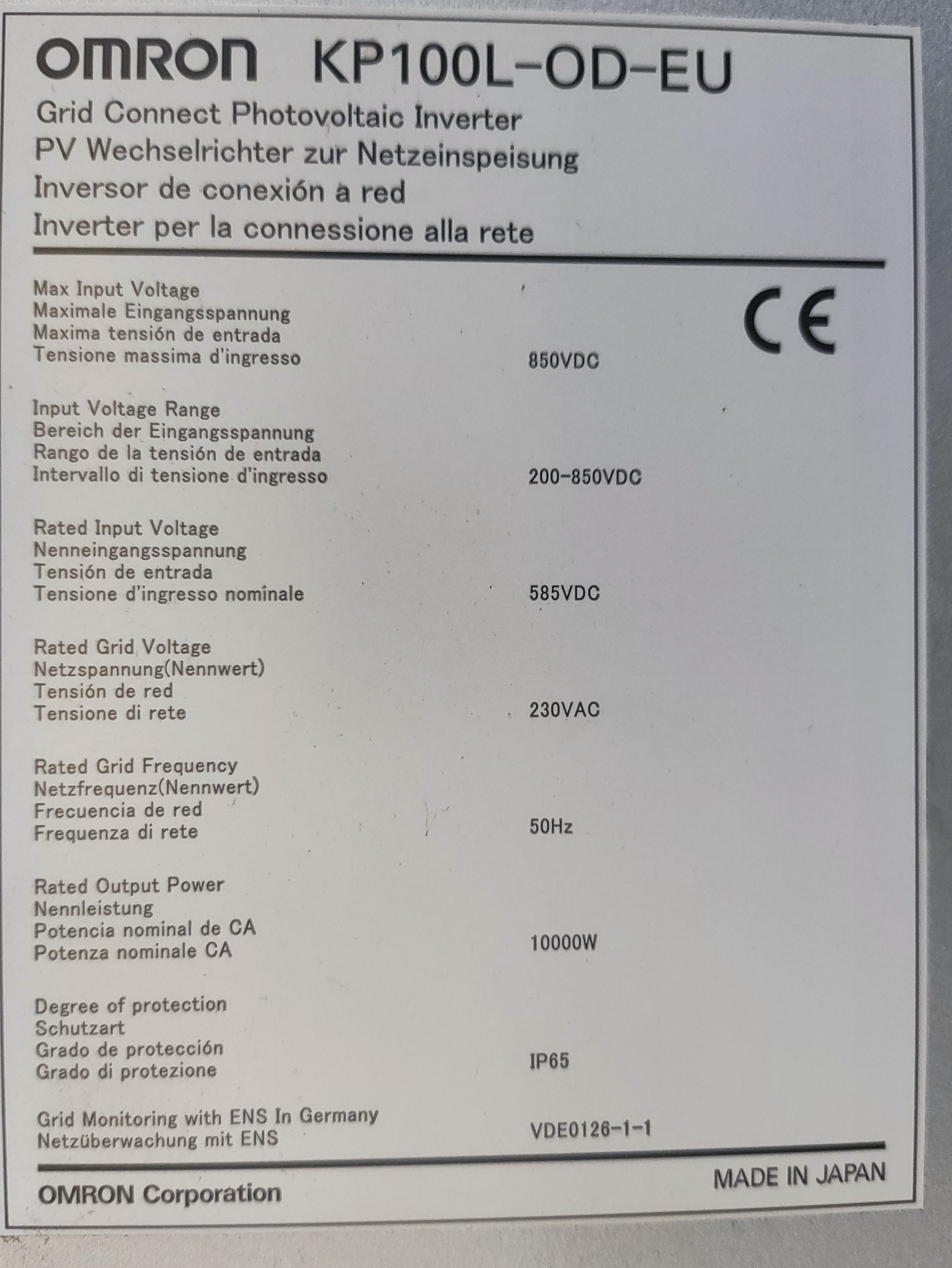 OMRON KP100L-OD-EU 10000W INVERTER FOTOVOLTAICO  in vendita - foto 1