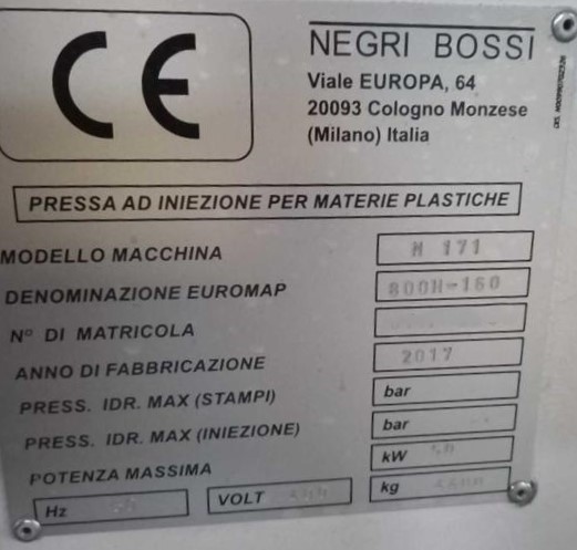 Pressa iniezione Negri Bossi 80 Ton anno 2017 in vendita - foto 3