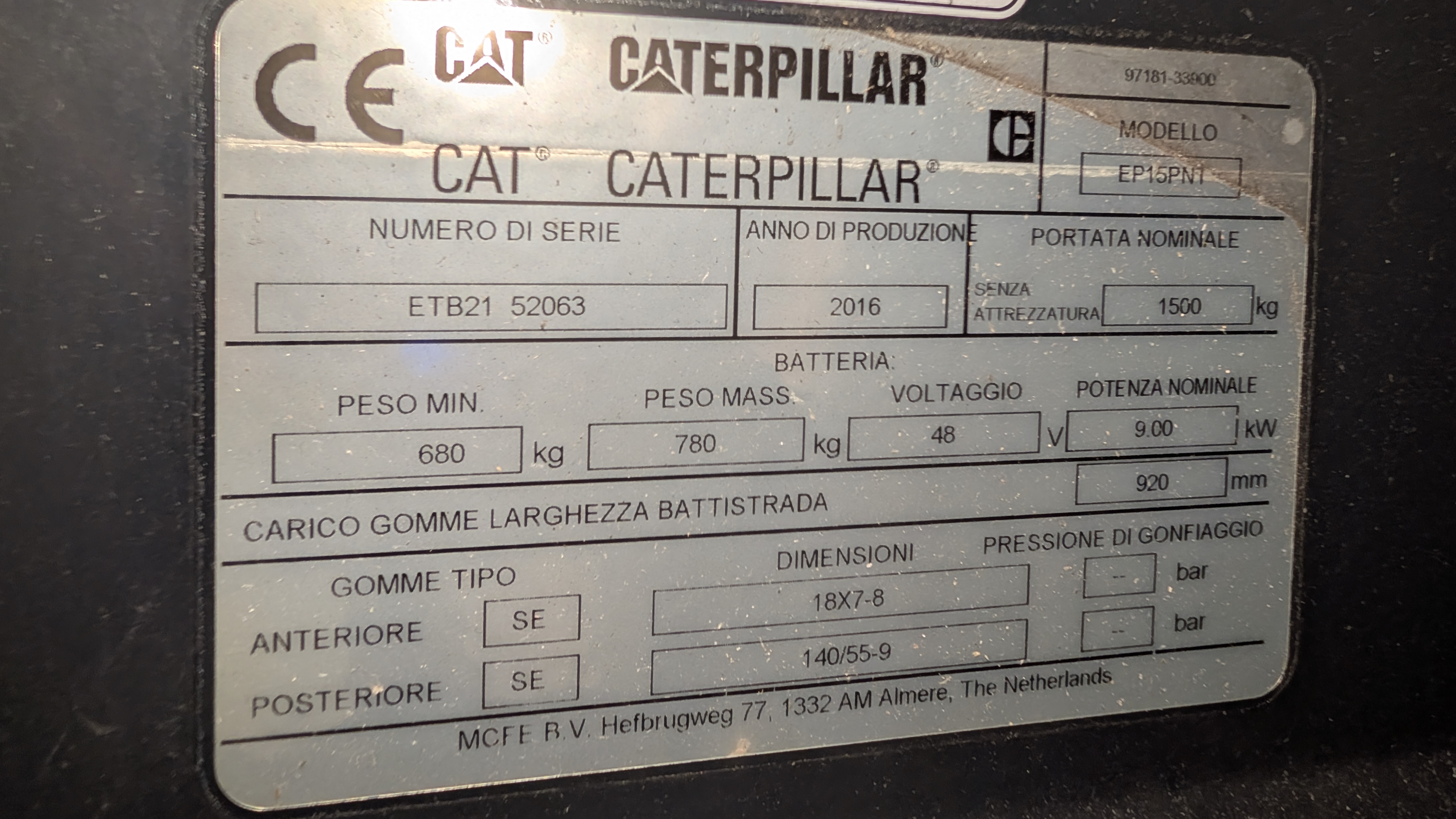 Carrello elevatore CAT Caterpillar EP15PNT in vendita - foto 2